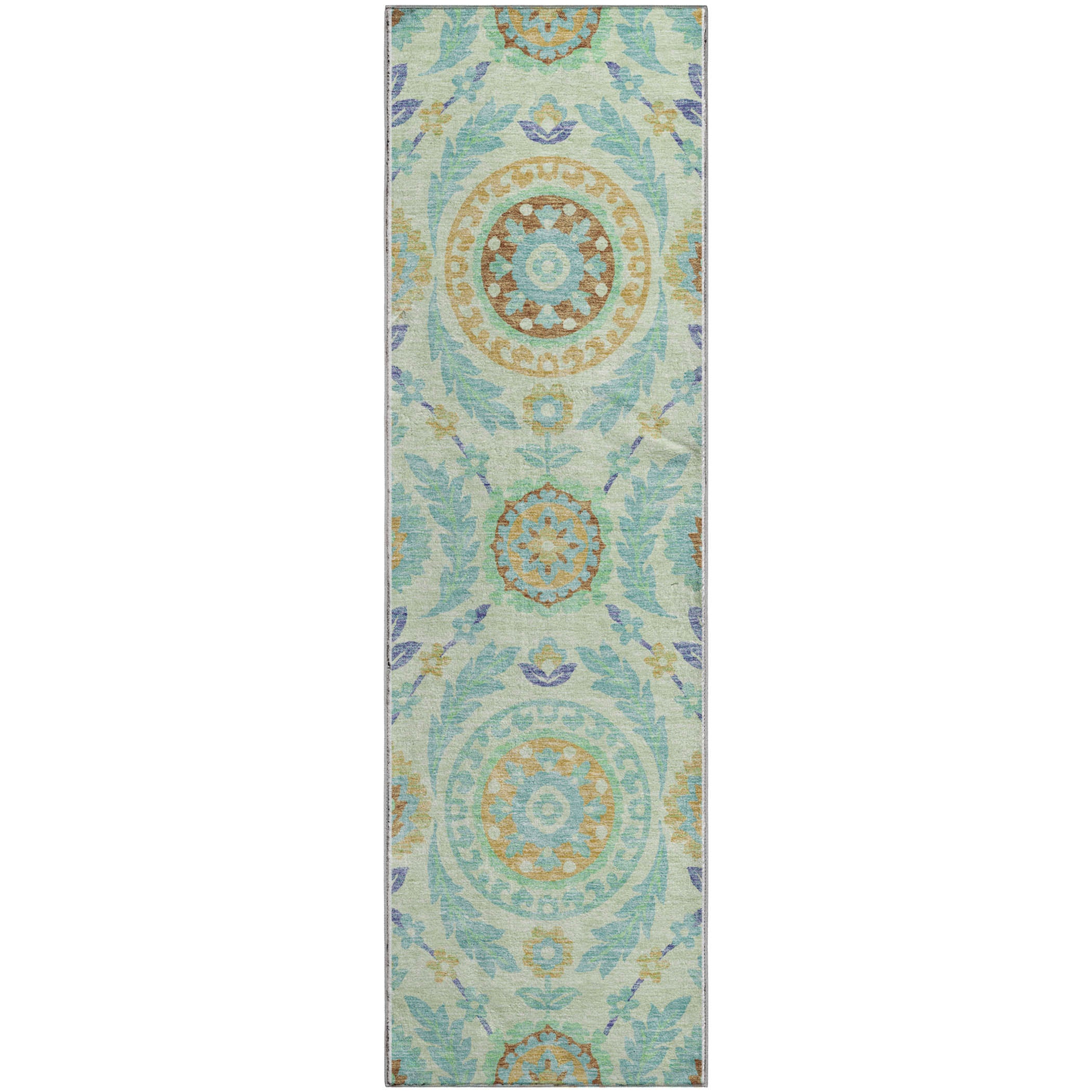 Kyoto Machine Washable Transitional Mint Green Rug 2'3" x 7'6" #shape_Runner