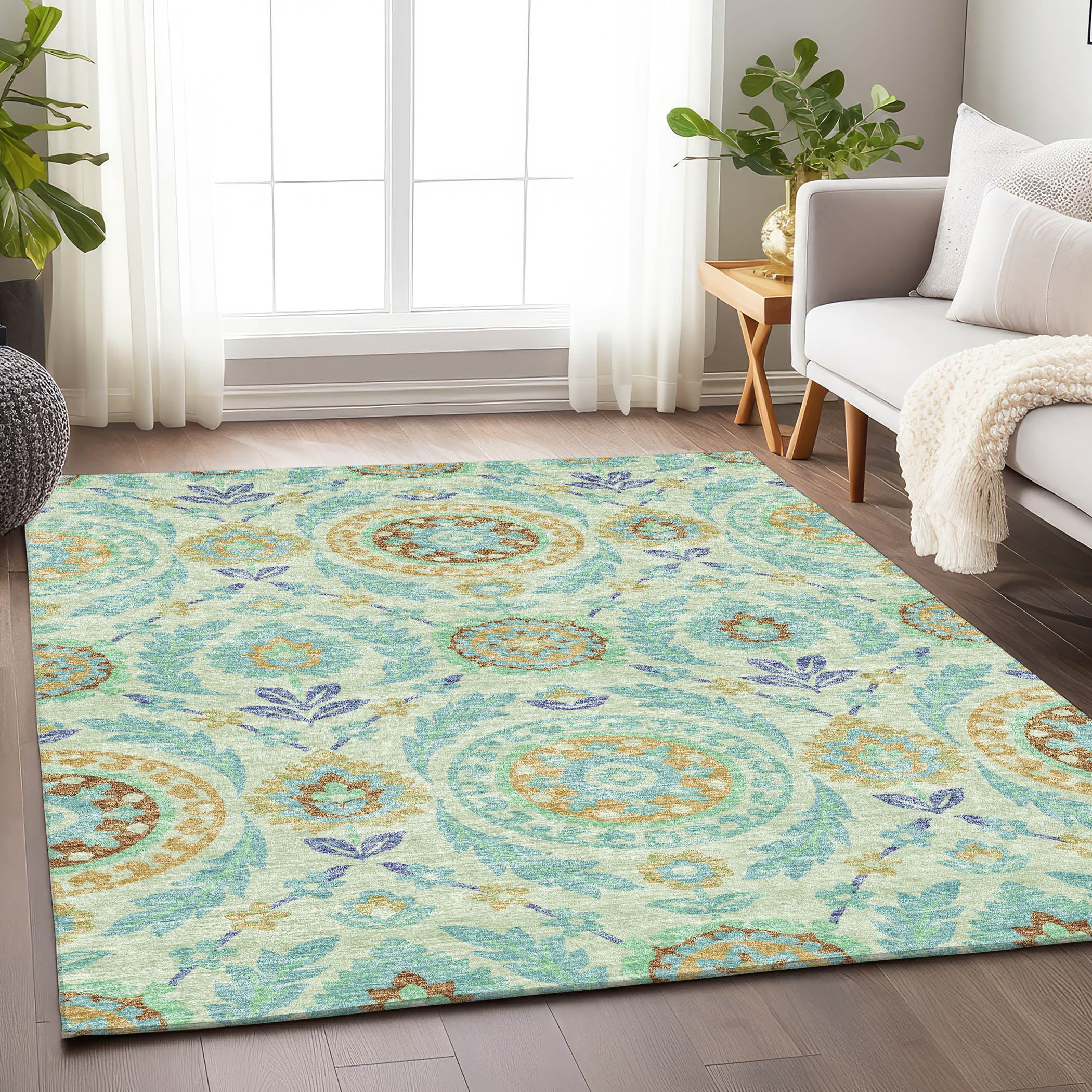Kyoto Machine Washable Transitional Mint Green Rug 2'6" x 3'10" #shape_Rectangle
