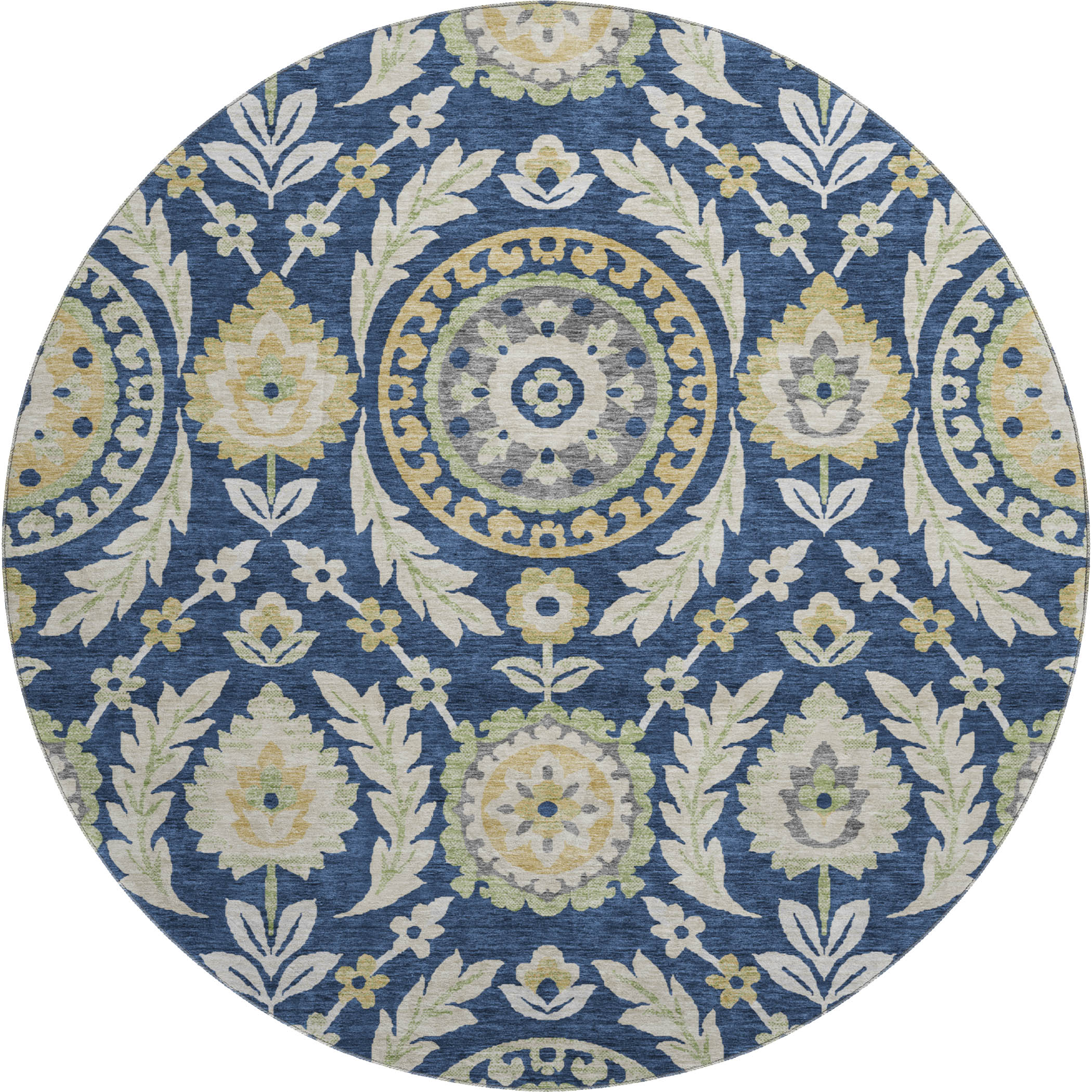 Kyoto Machine Washable Transitional Navy Blue Rug 8' x 8' #shape_Round