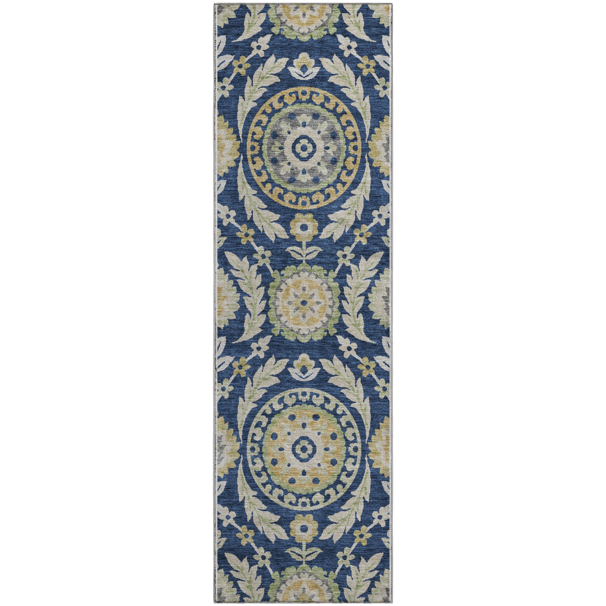 Kyoto Machine Washable Transitional Navy Blue Rug 2'3" x 7'6" #shape_Runner