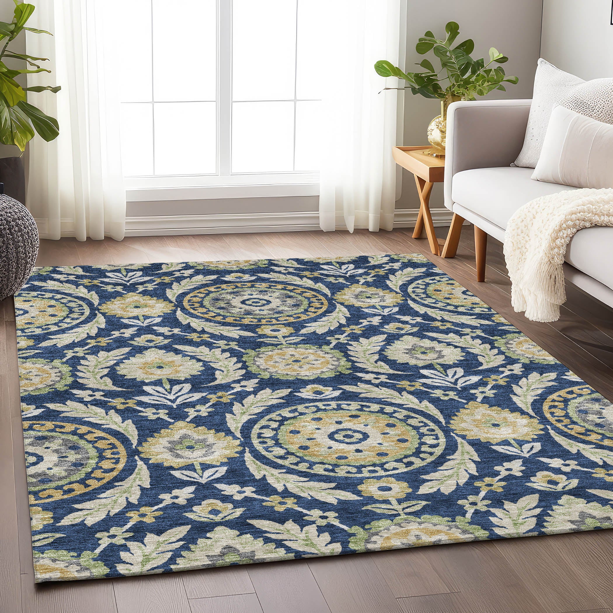 Kyoto Machine Washable Transitional Navy Blue Rug 2'6" x 3'10" #shape_Rectangle