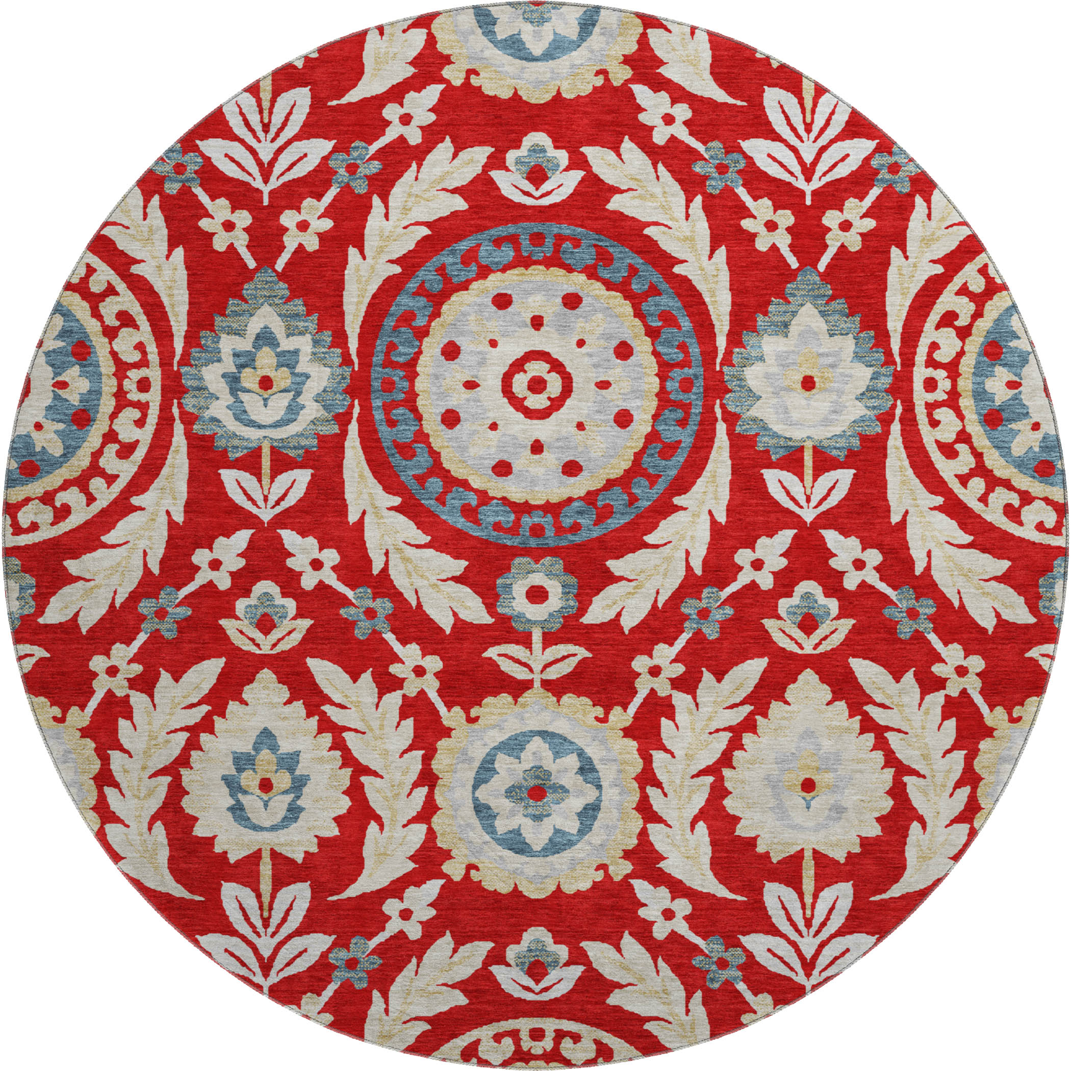 Kyoto Machine Washable Transitional Red Rug 8' x 8' #shape_Round