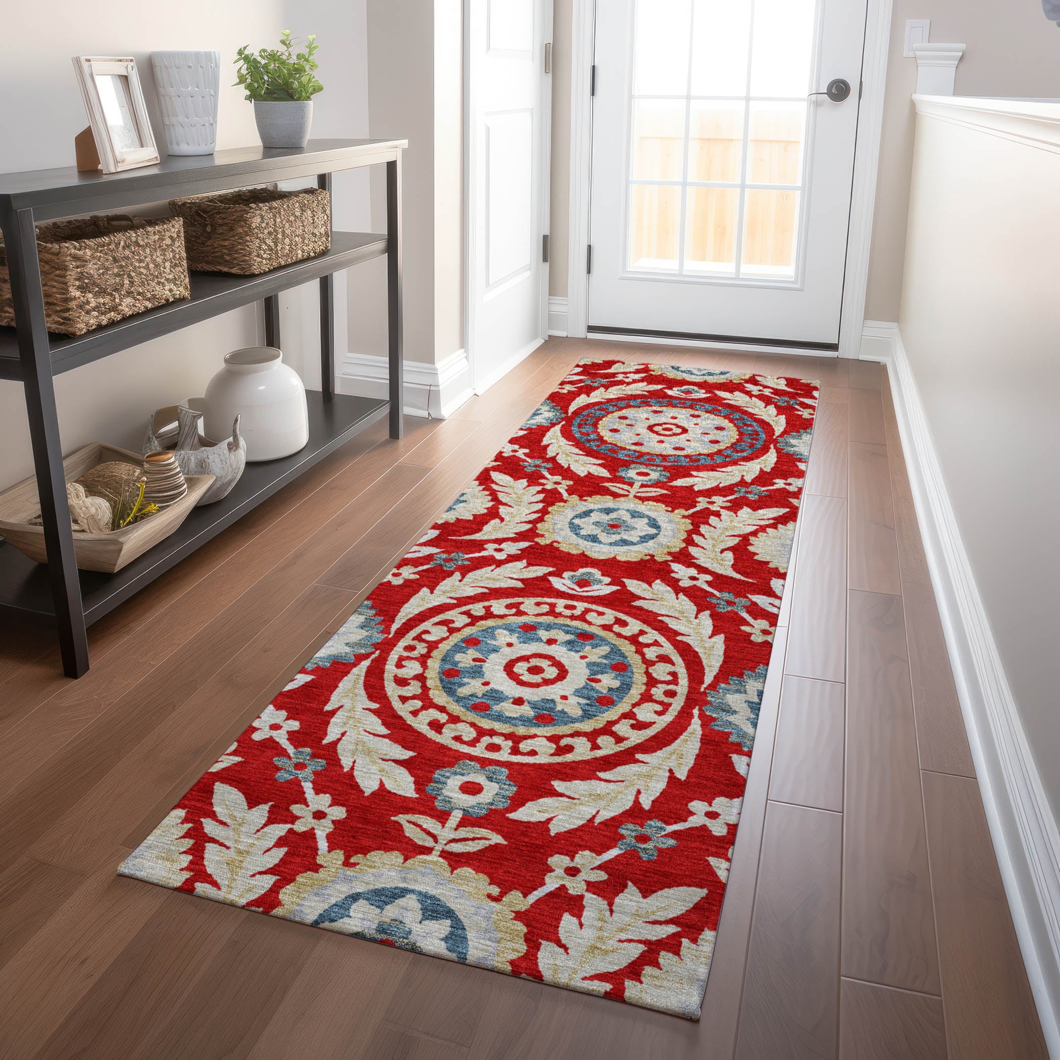 Kyoto Machine Washable Transitional Red Rug 2'3" x 7'6" #shape_Runner