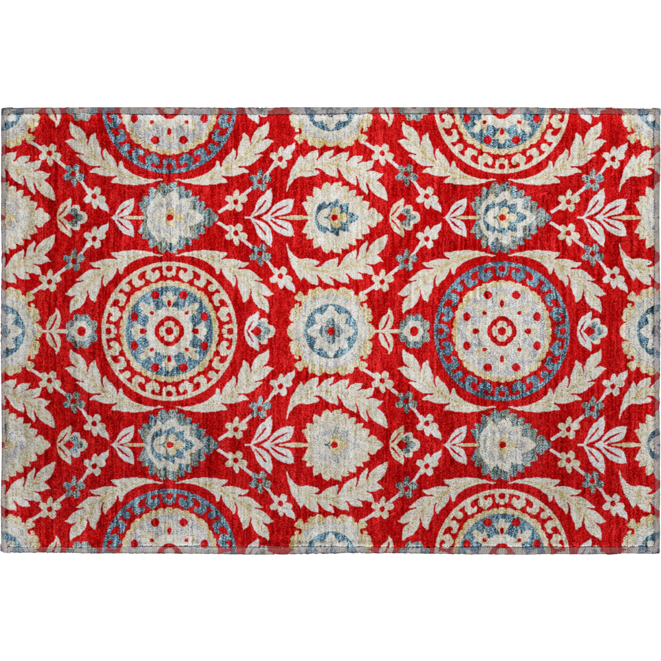 Kyoto Machine Washable Transitional Red Rug 1'8" x 2'6" #shape_Rectangle