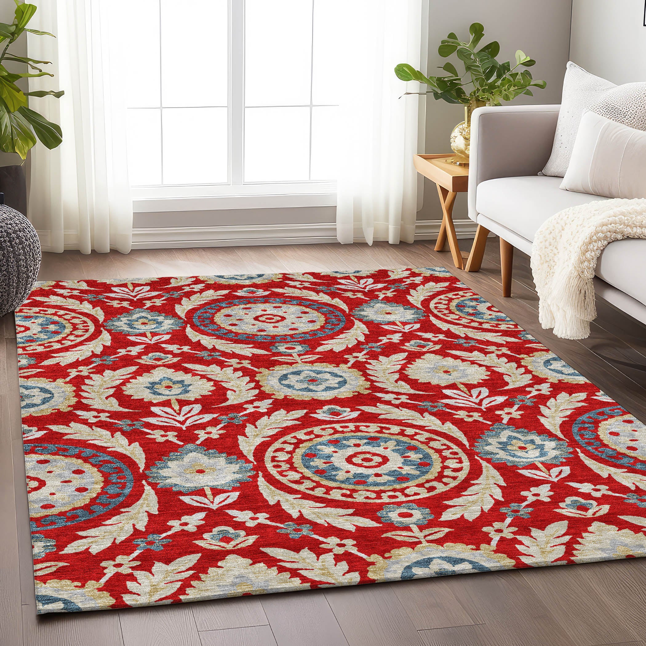 Kyoto Machine Washable Transitional Red Rug 2'6" x 3'10" #shape_Rectangle