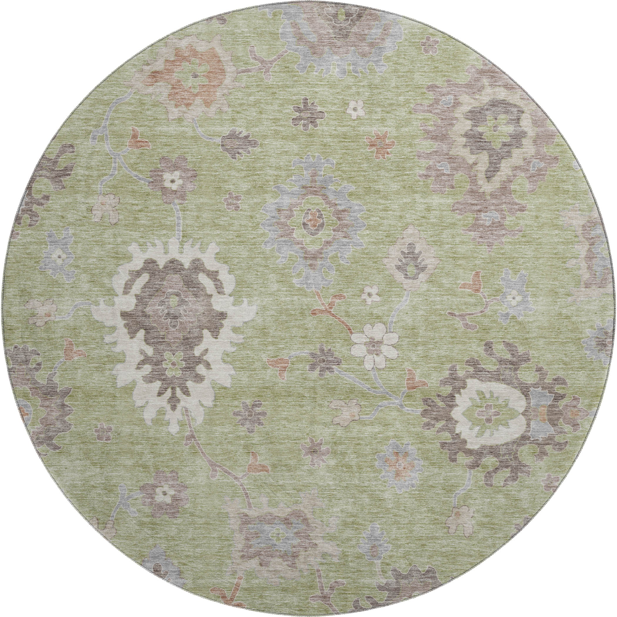 Tallinn Machine Washable Traditional Aloe Green Rug 8' x 8' #shape_Round