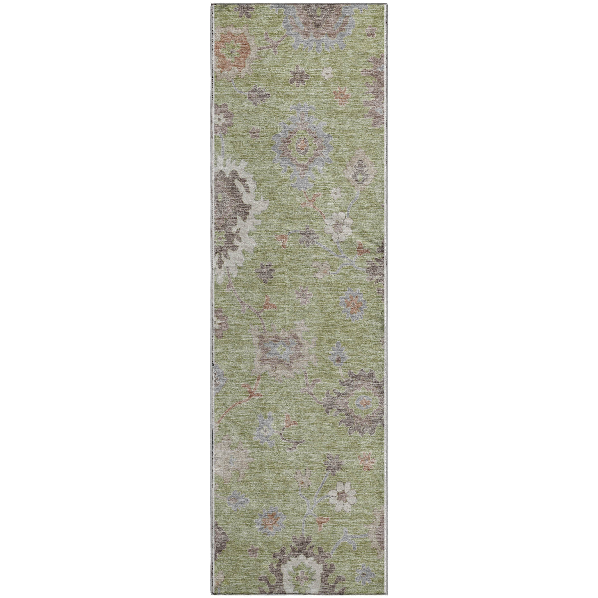 Tallinn Machine Washable Traditional Aloe Green Rug 2'3" x 7'6" #shape_Runner