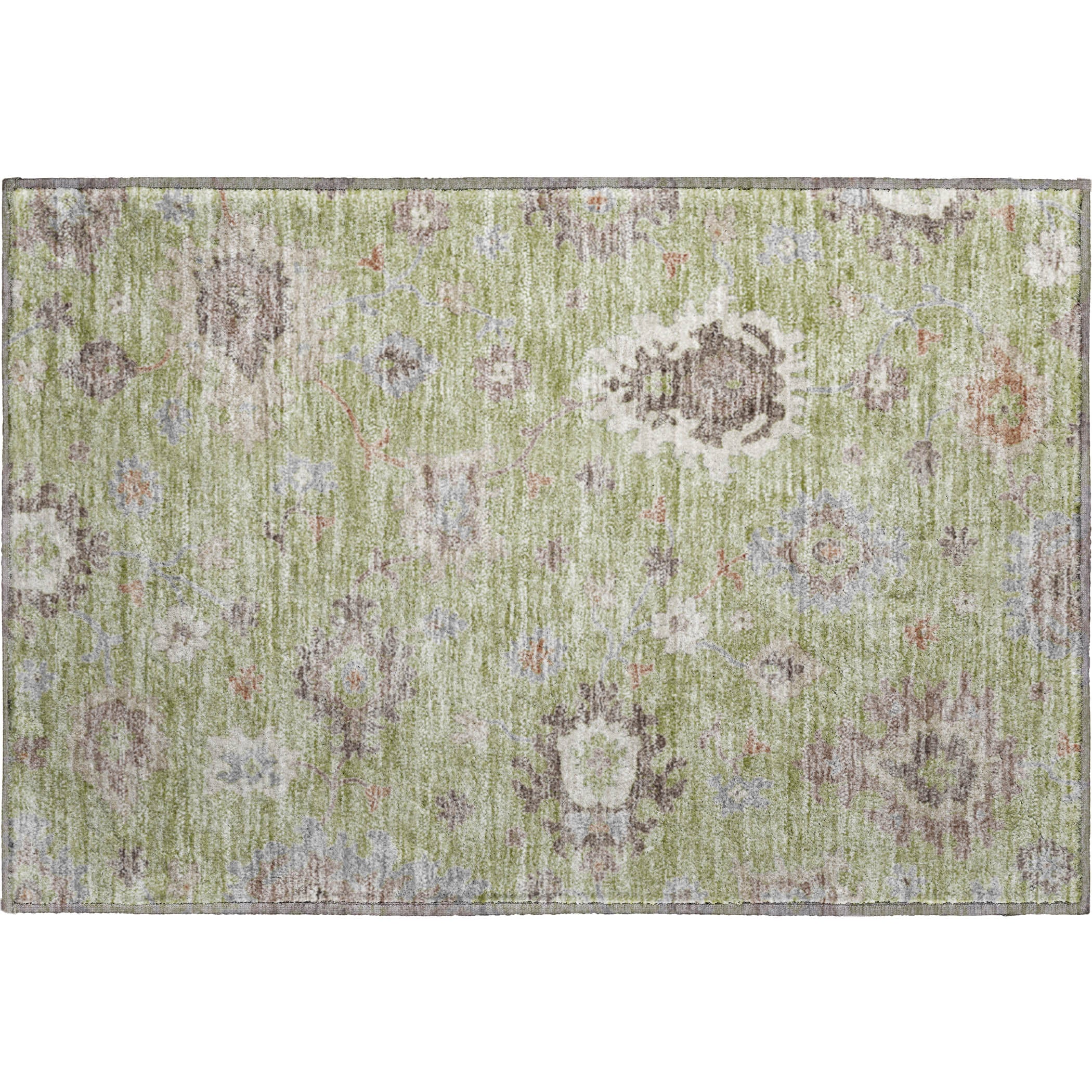 Tallinn Machine Washable Traditional Aloe Green Rug 1'8" x 2'6" #shape_Rectangle