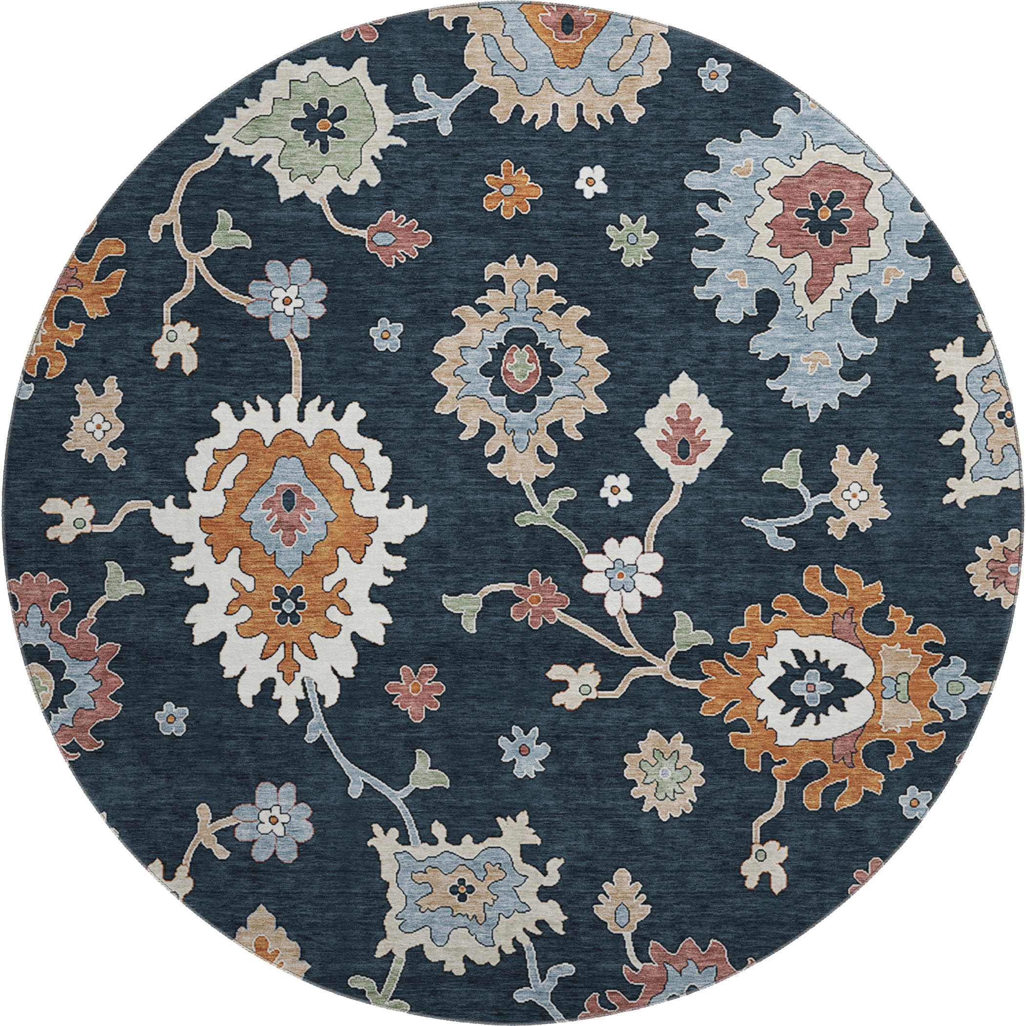 Tallinn Machine Washable Traditional Black Rug 8' x 8' #shape_Round
