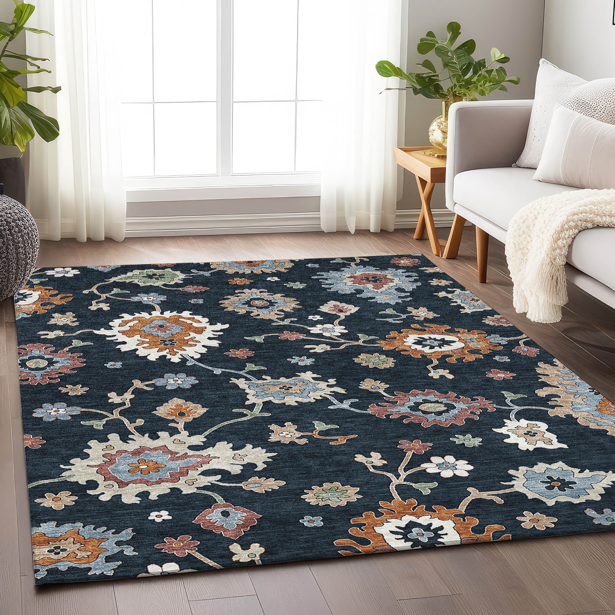 Tallinn Machine Washable Traditional Black Rug 2'6" x 3'10" #shape_Rectangle