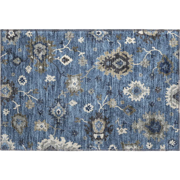 Tallinn Machine Washable Traditional Blue Rug 1'8" x 2'6"