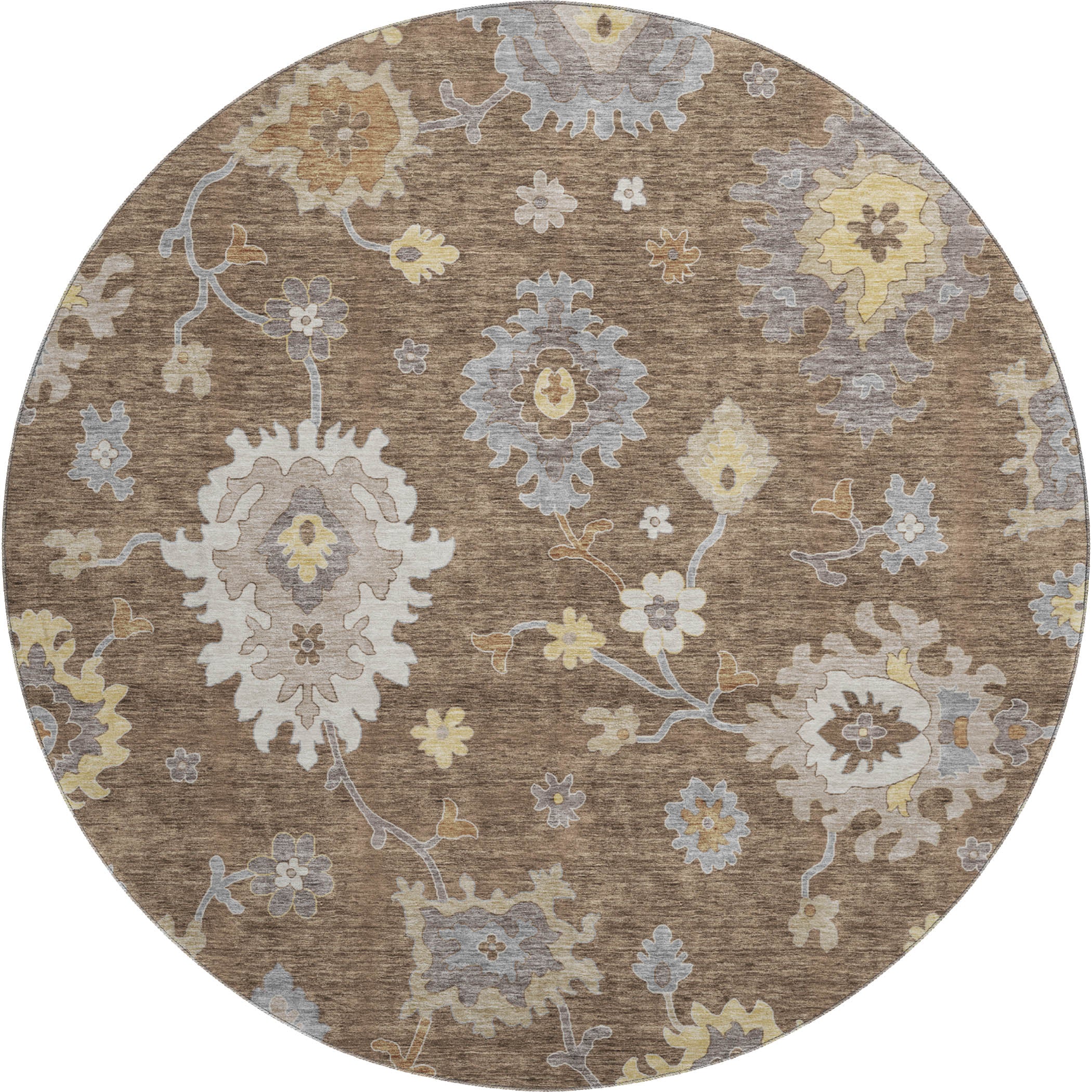 Tallinn Machine Washable Traditional Chocolate Brown Rug 8' x 8' #shape_Round