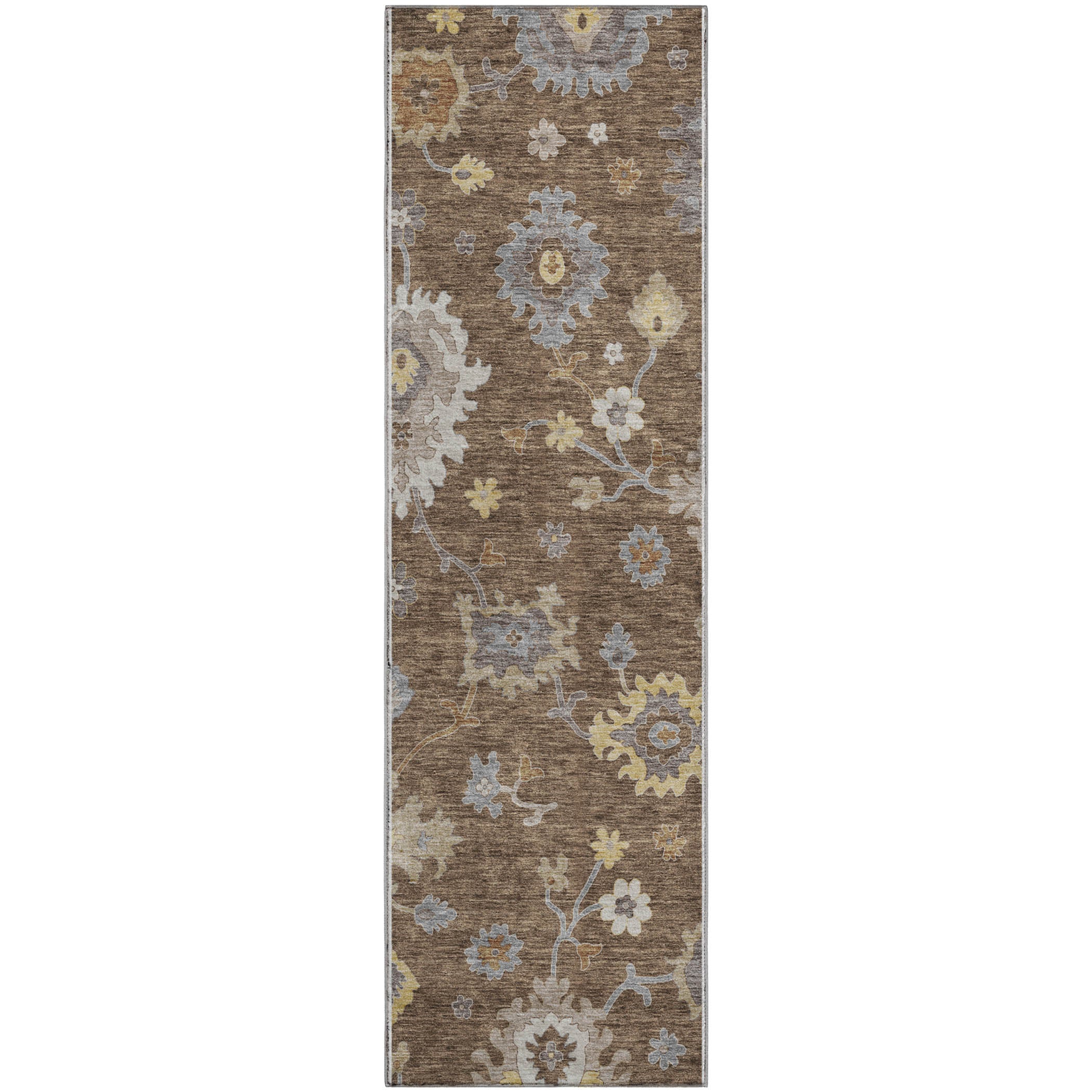 Tallinn Machine Washable Traditional Chocolate Brown Rug 2'3" x 7'6" #shape_Runner