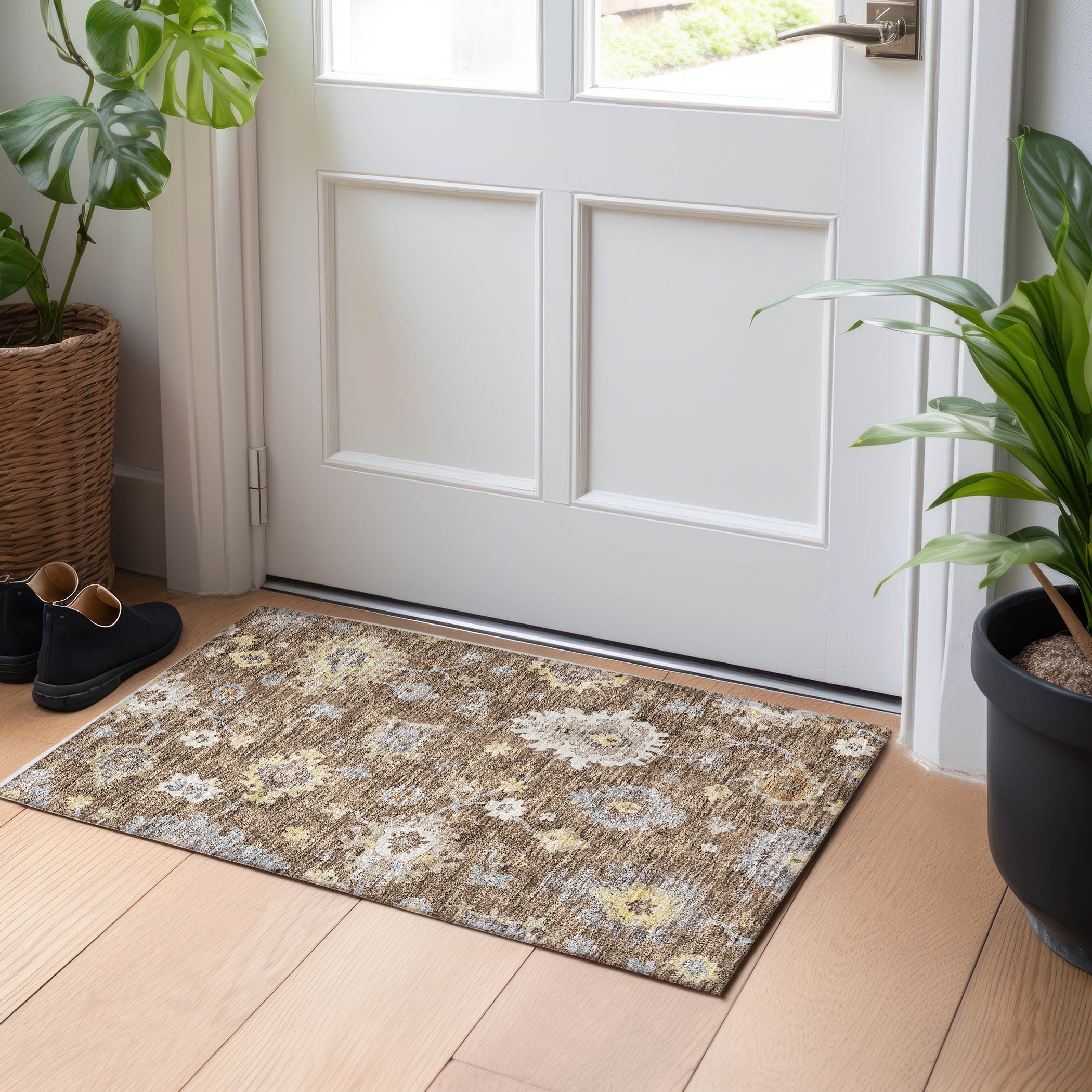 Tallinn Machine Washable Traditional Chocolate Brown Rug 1'8" x 2'6" #shape_Rectangle