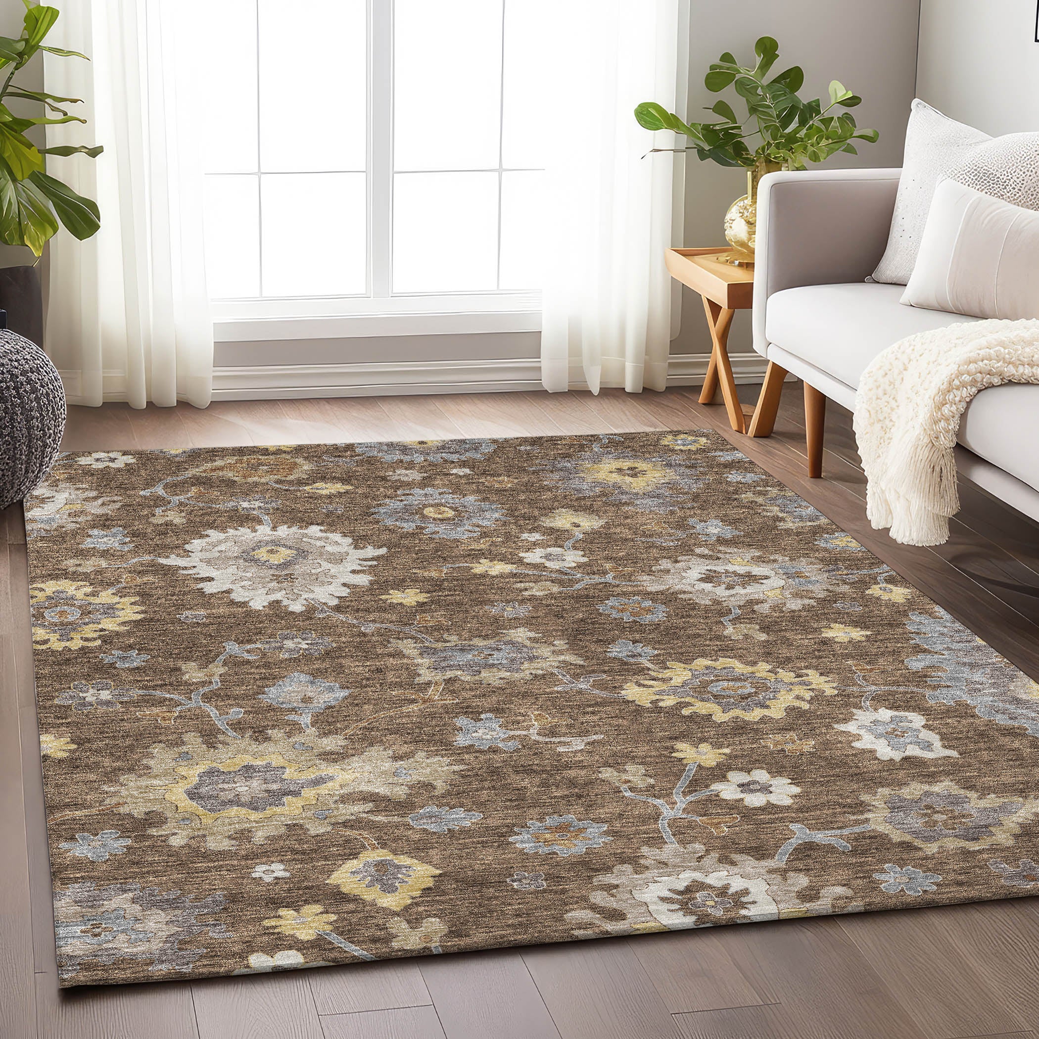 Tallinn Machine Washable Traditional Chocolate Brown Rug 2'6" x 3'10" #shape_Rectangle