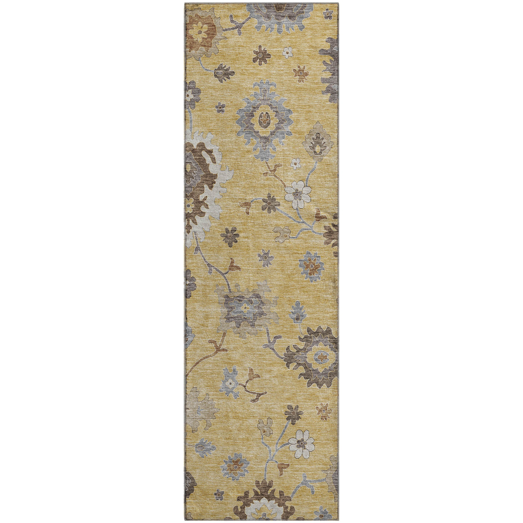 Tallinn Machine Washable Traditional Gold Rug 2'3" x 7'6" #shape_Runner