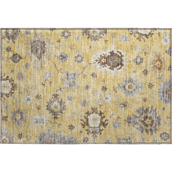 Tallinn Machine Washable Traditional Gold Rug 1'8" x 2'6"