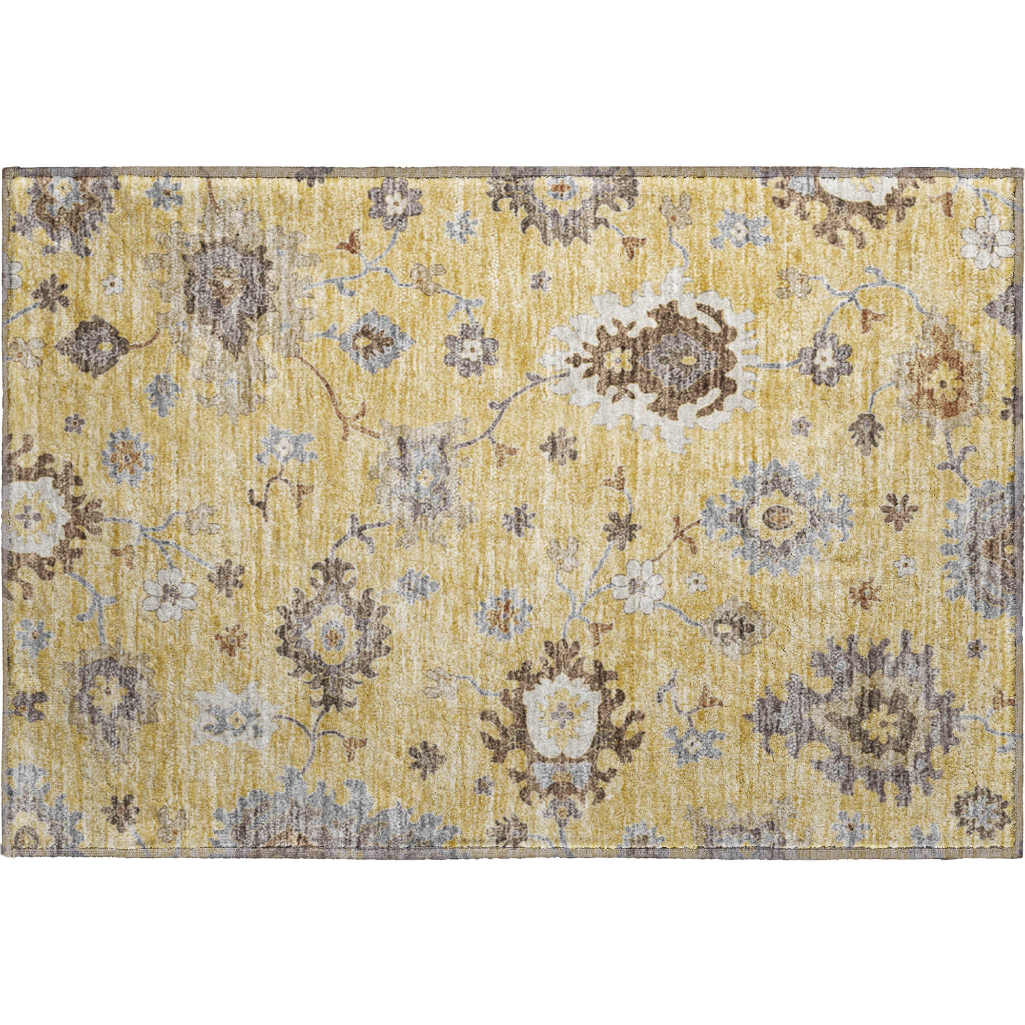 Tallinn Machine Washable Traditional Gold Rug 1'8" x 2'6" #shape_Rectangle