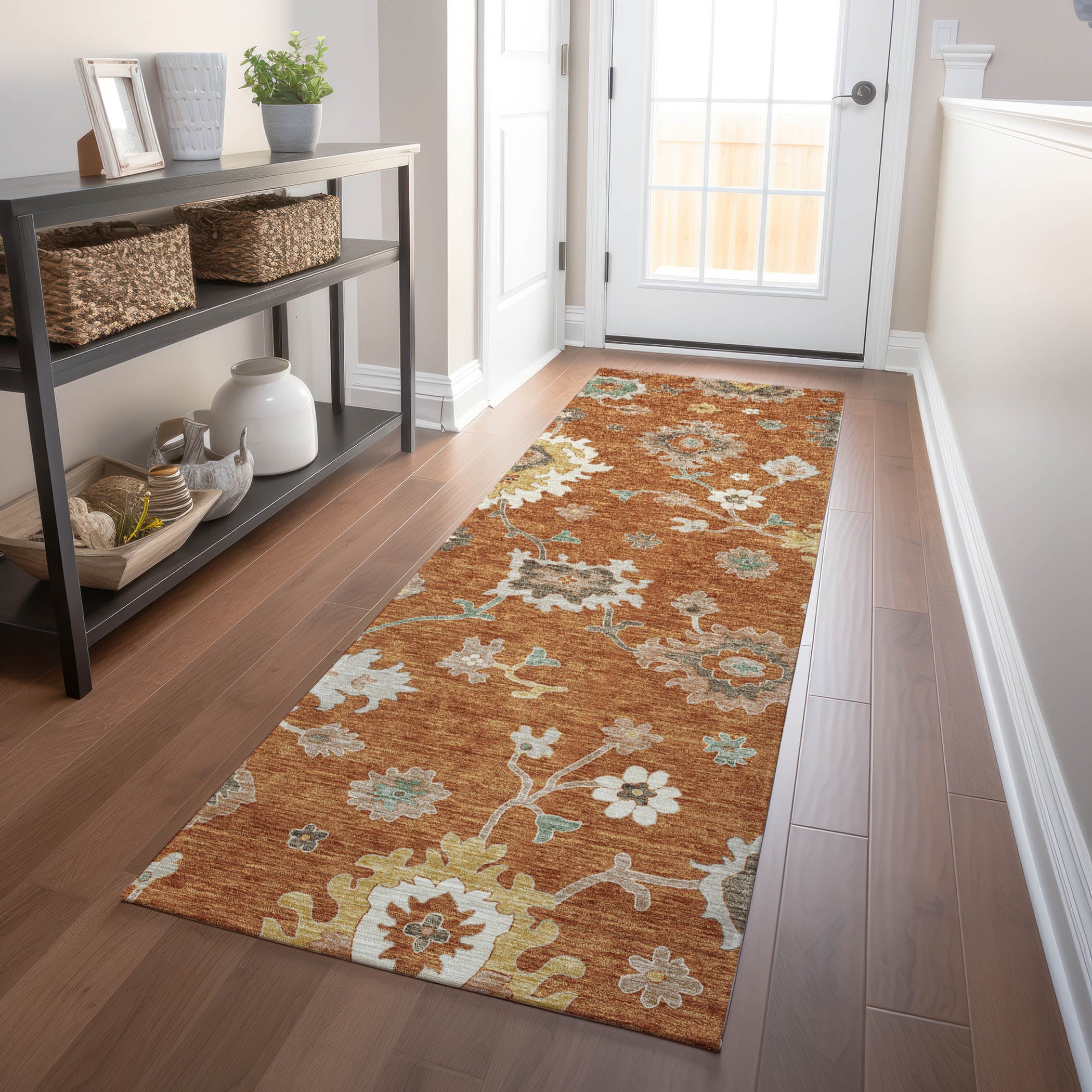 Tallinn Machine Washable Traditional Paprika Orange Rug 2'3" x 7'6" #shape_Runner
