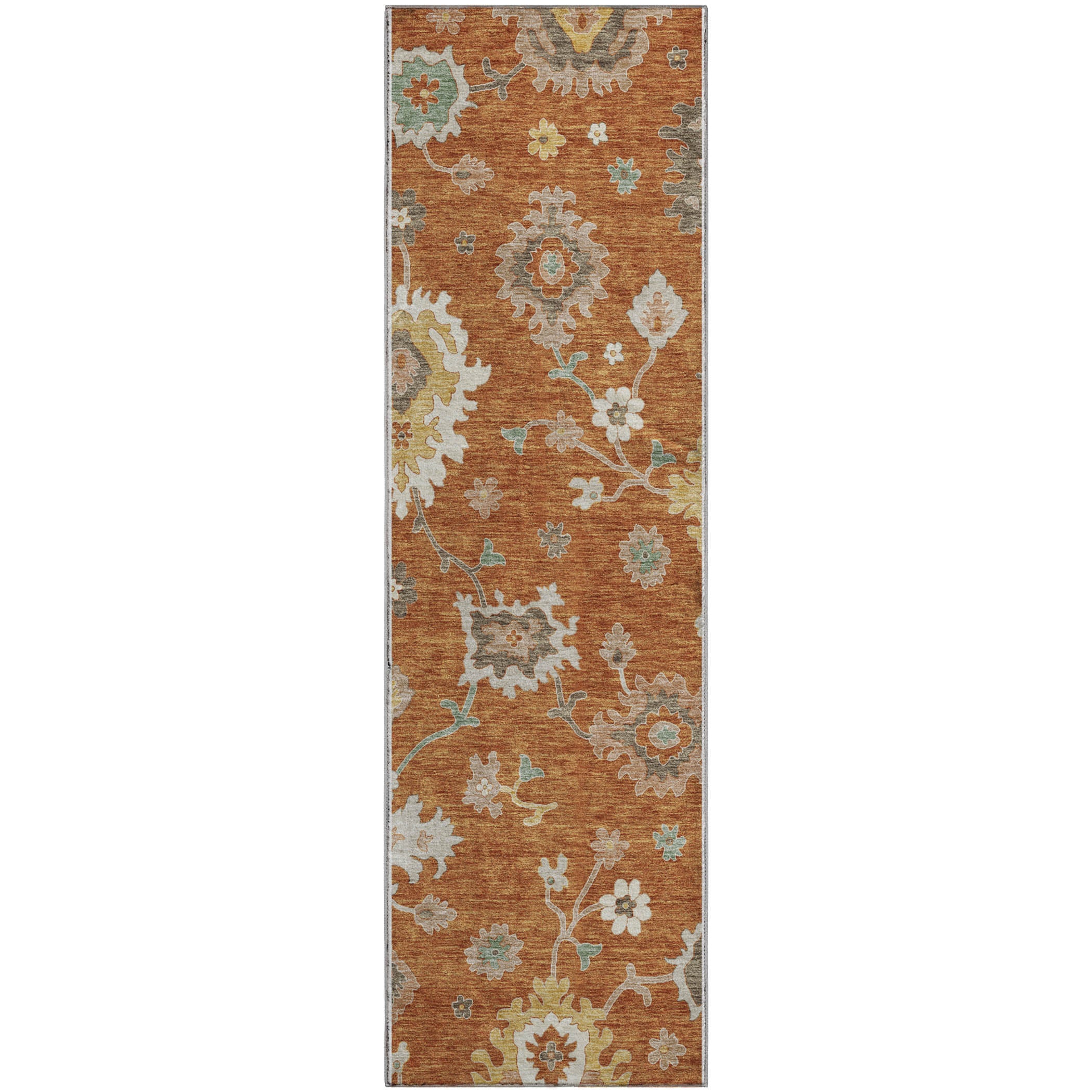 Tallinn Machine Washable Traditional Paprika Orange Rug 2'3" x 7'6" #shape_Runner