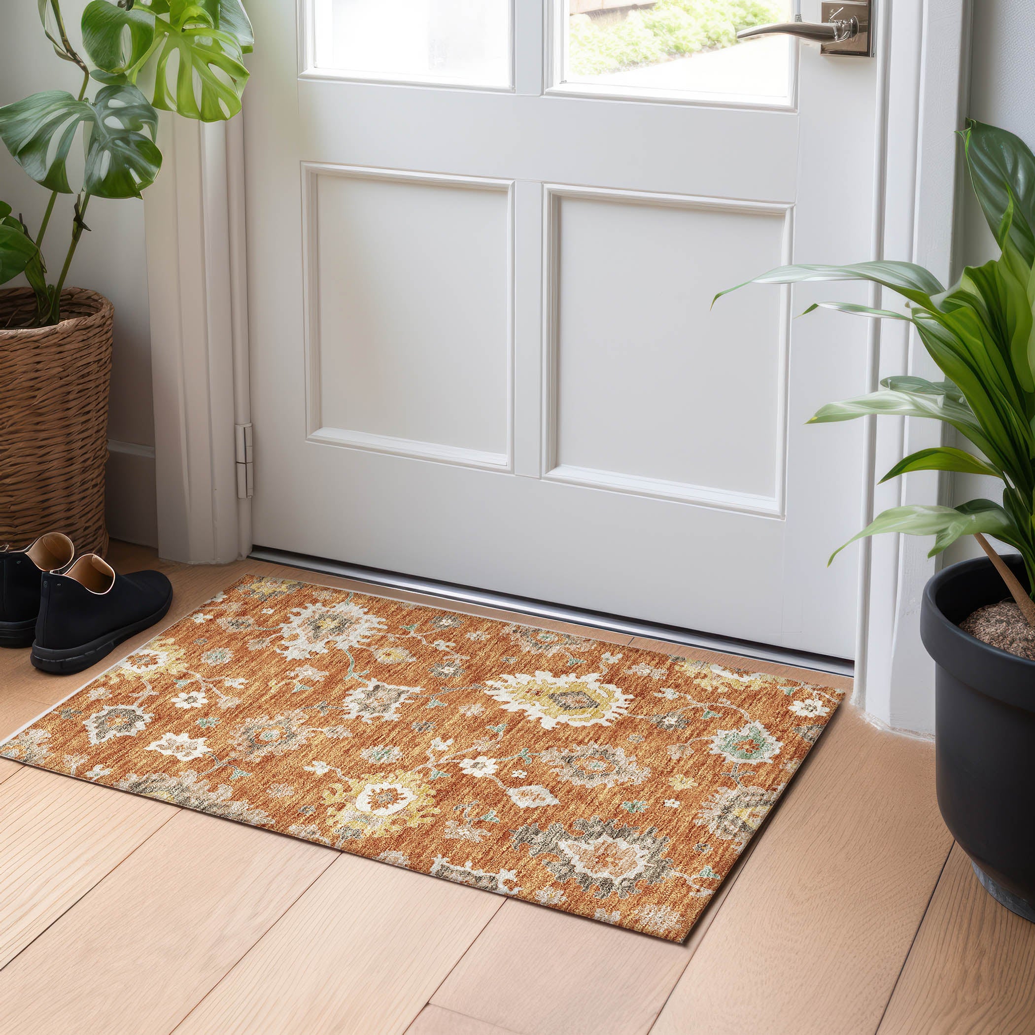 Tallinn Machine Washable Traditional Paprika Orange Rug 1'8" x 2'6" #shape_Rectangle