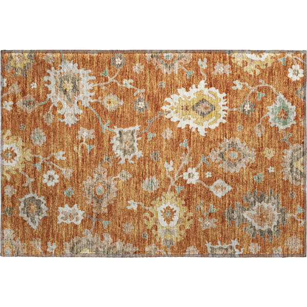 Tallinn Machine Washable Traditional Paprika Orange Rug 1'8" x 2'6"