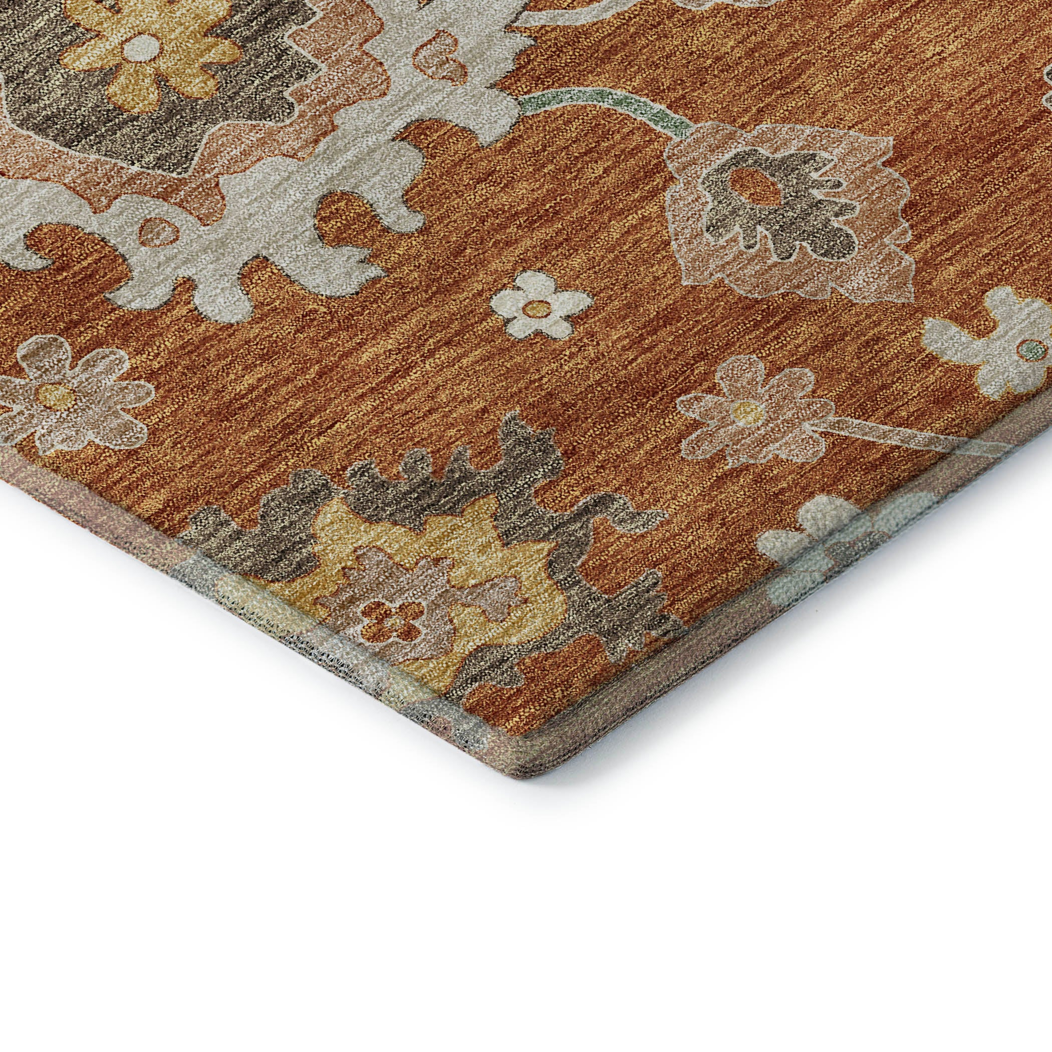Tallinn Machine Washable Traditional Paprika Orange Rug 1'8" x 2'6" #shape_Rectangle