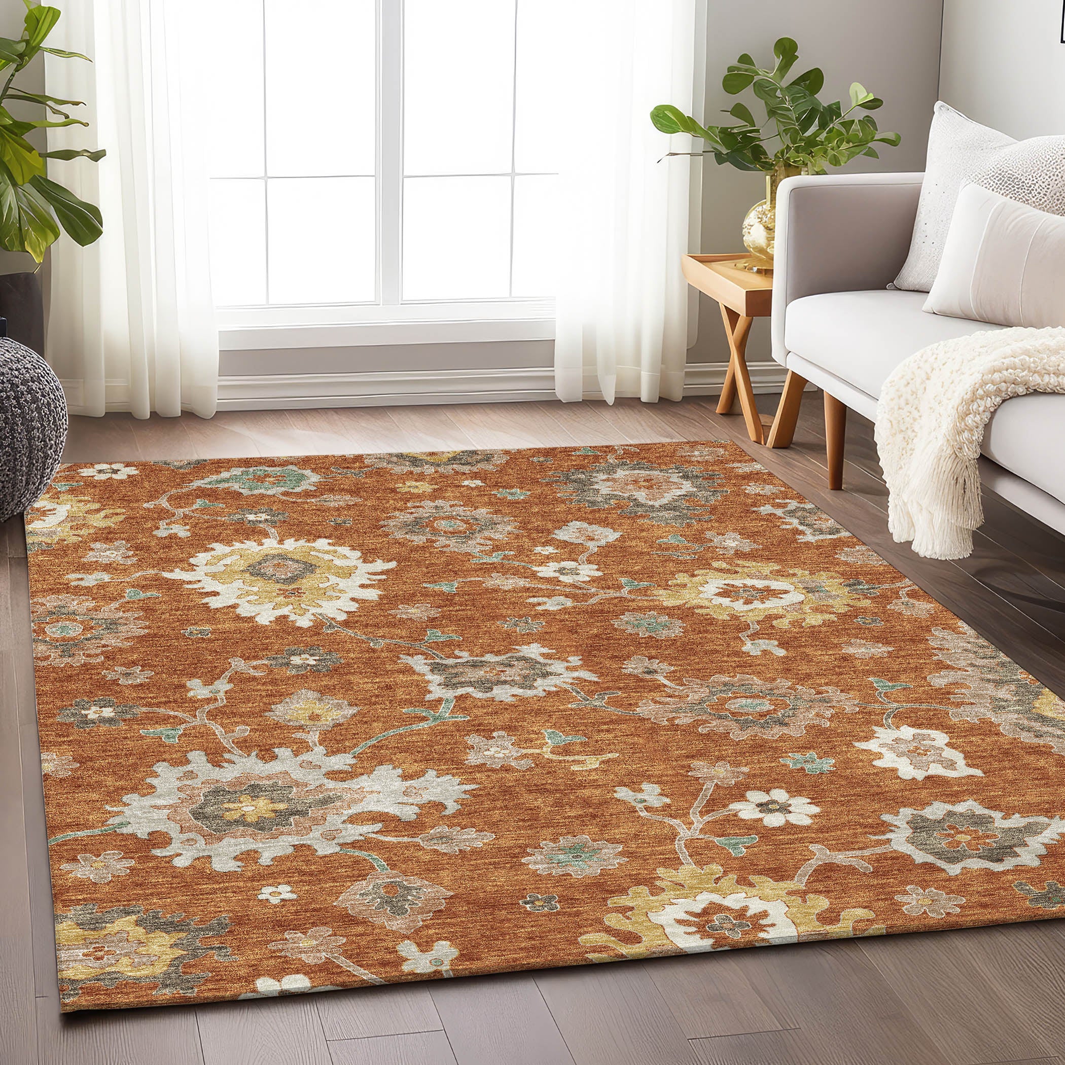Tallinn Machine Washable Traditional Paprika Orange Rug 2'6" x 3'10" #shape_Rectangle