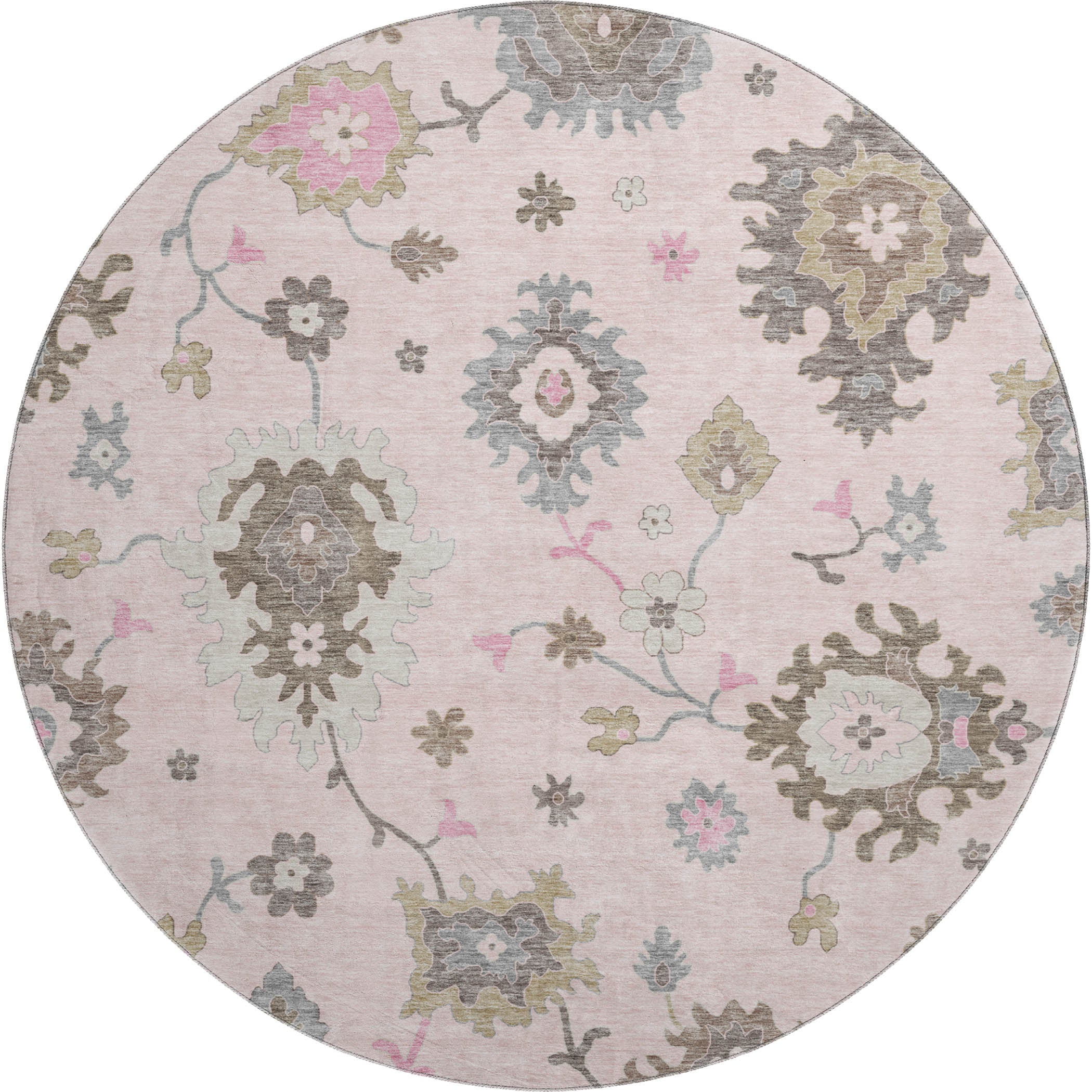 Tallinn Machine Washable Traditional Pink Rug 8' x 8' #shape_Round