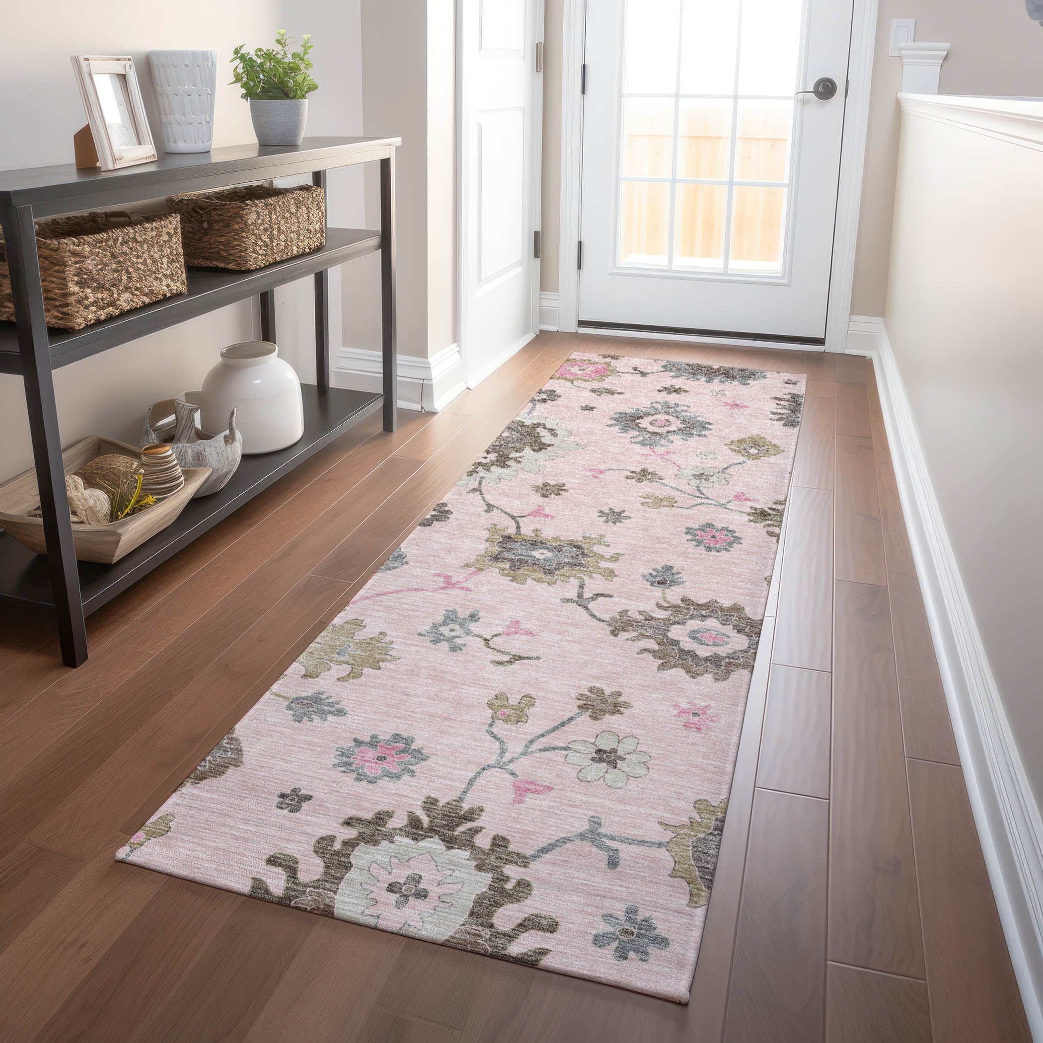 Tallinn Machine Washable Traditional Pink Rug 2'3" x 7'6" #shape_Runner
