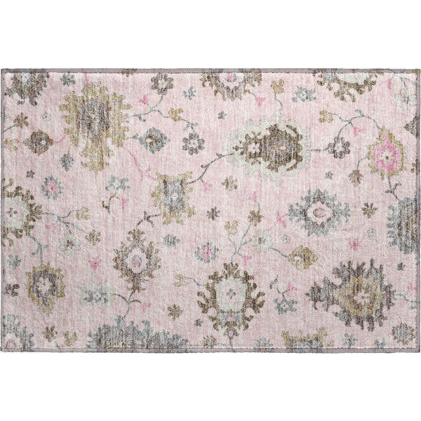 Tallinn Machine Washable Traditional Pink Rug 1'8" x 2'6"