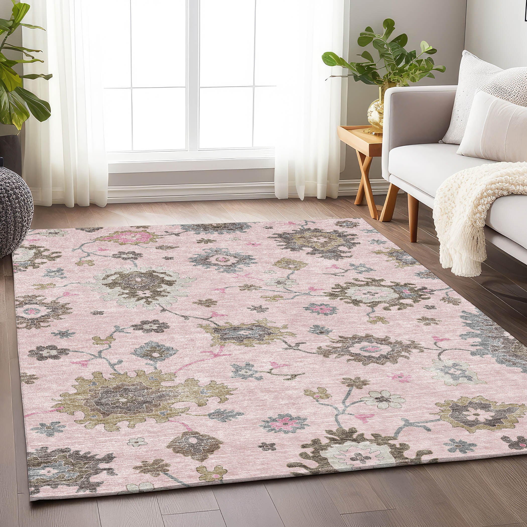 Tallinn Machine Washable Traditional Pink Rug 2'6" x 3'10" #shape_Rectangle