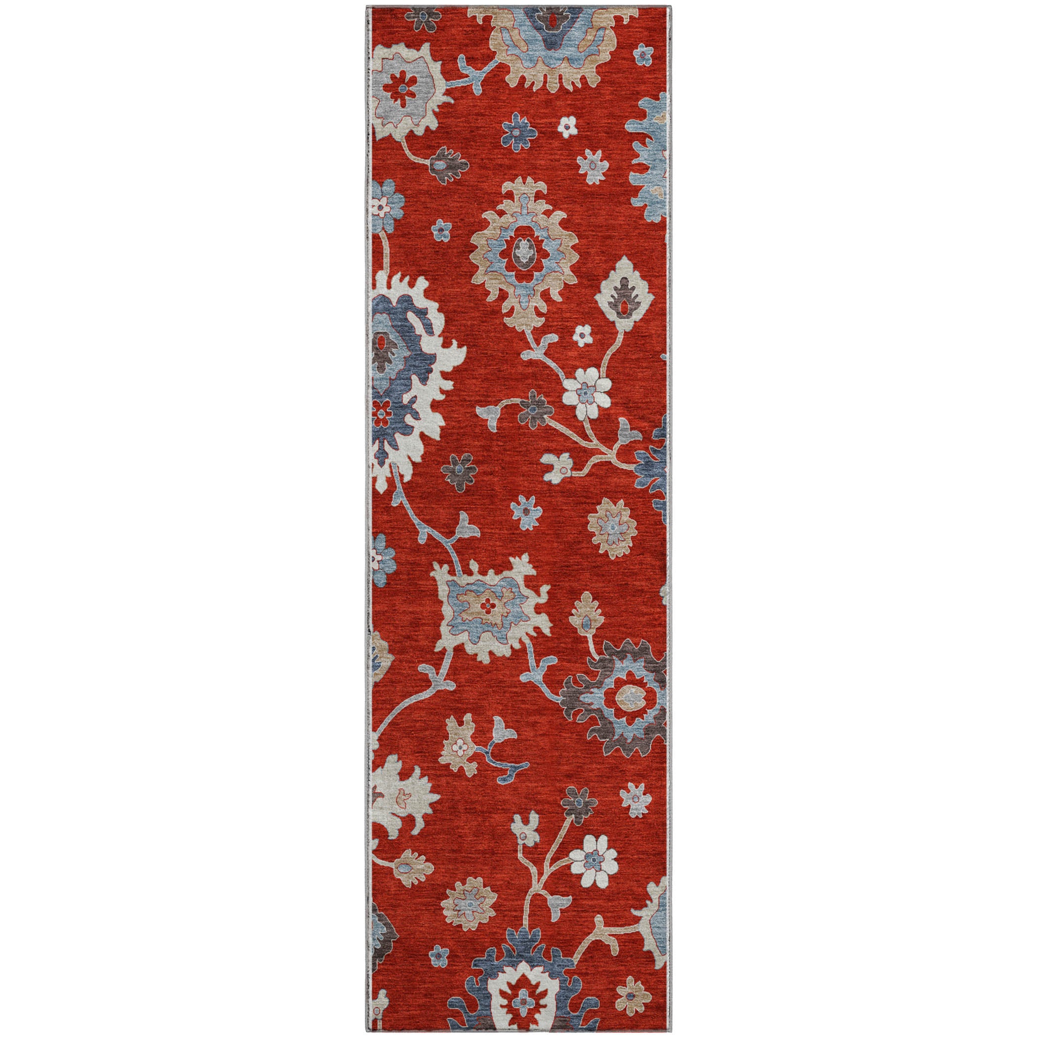 Tallinn Machine Washable Traditional Red Rug 2'3" x 7'6" #shape_Runner