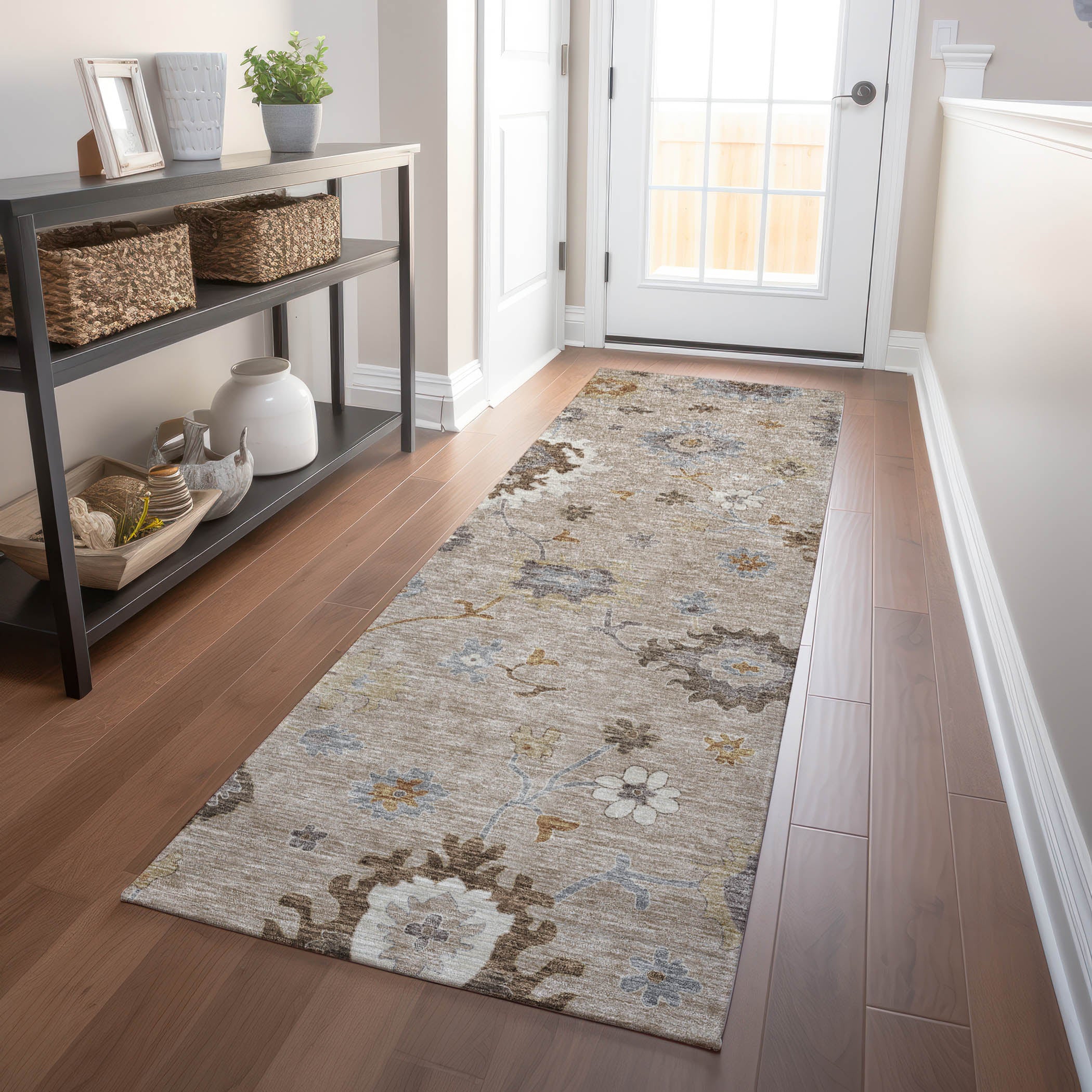 Tallinn Machine Washable Traditional Taupe Brown Rug 2'3" x 7'6" #shape_Runner