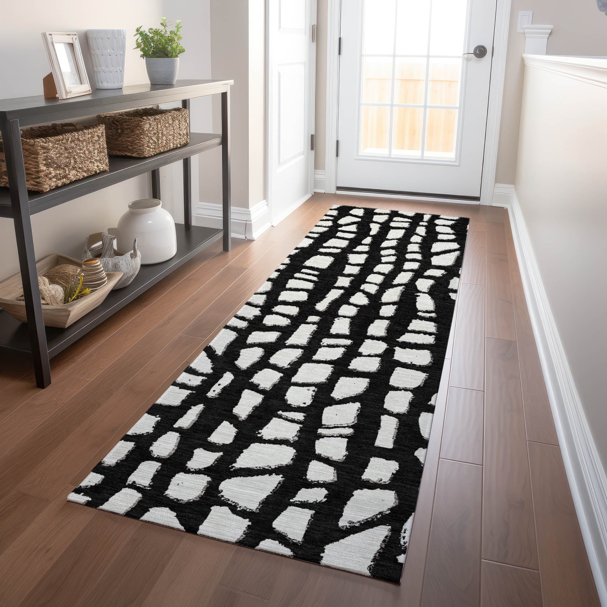 Zanzibar Machine Washable Transitional Black Rug 2'3" x 7'6" #shape_Runner