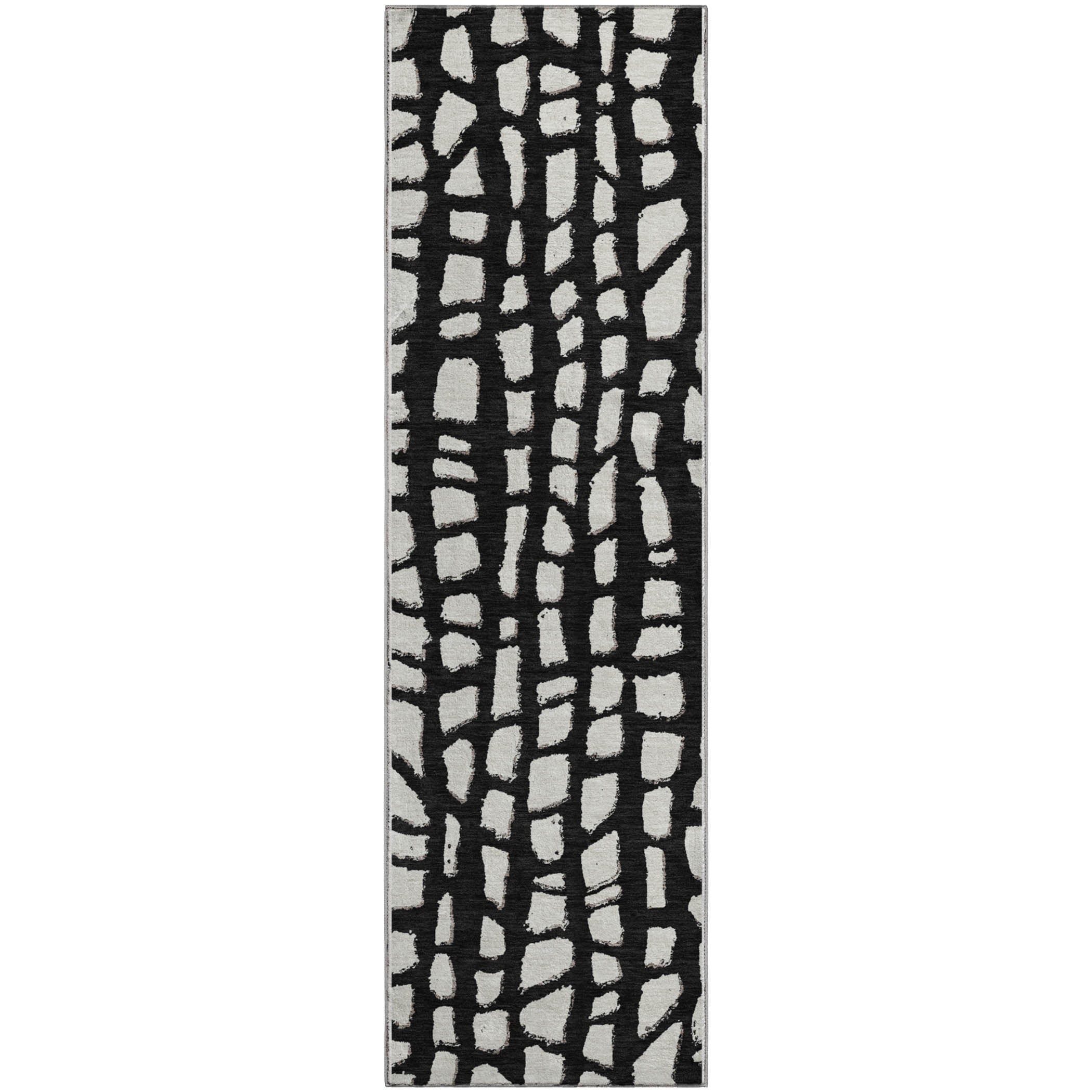 Zanzibar Machine Washable Transitional Black Rug 2'3" x 7'6" #shape_Runner