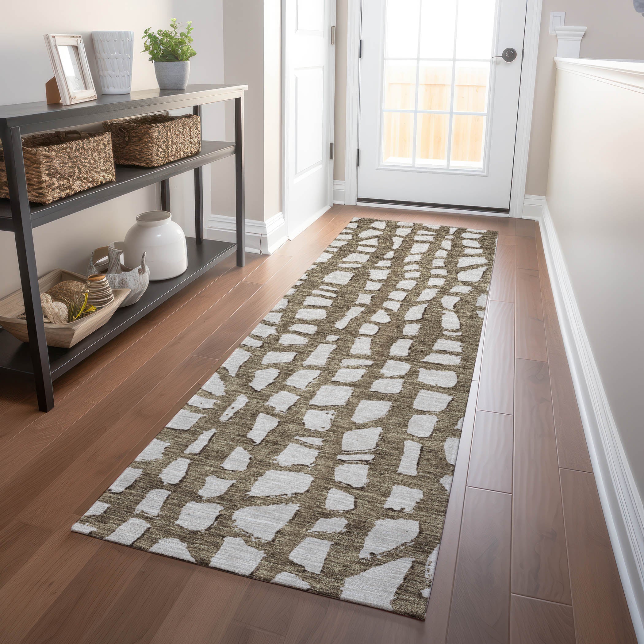 Zanzibar Machine Washable Transitional Brown Rug 2'3" x 7'6" #shape_Runner