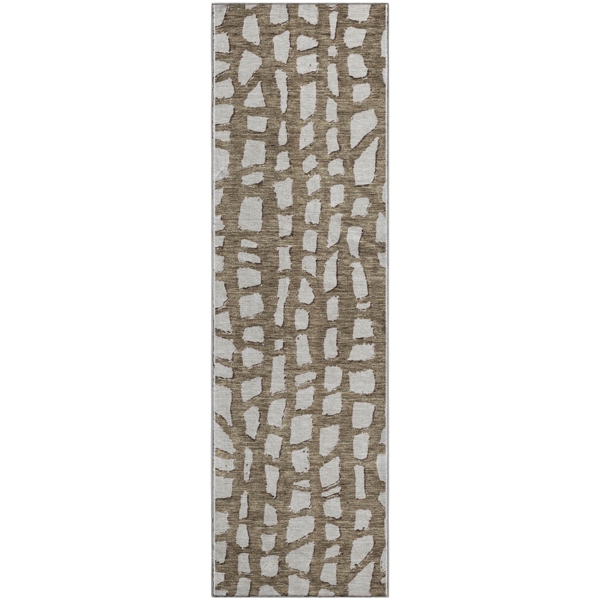 Zanzibar Machine Washable Transitional Brown Rug 2'3" x 7'6" #shape_Runner