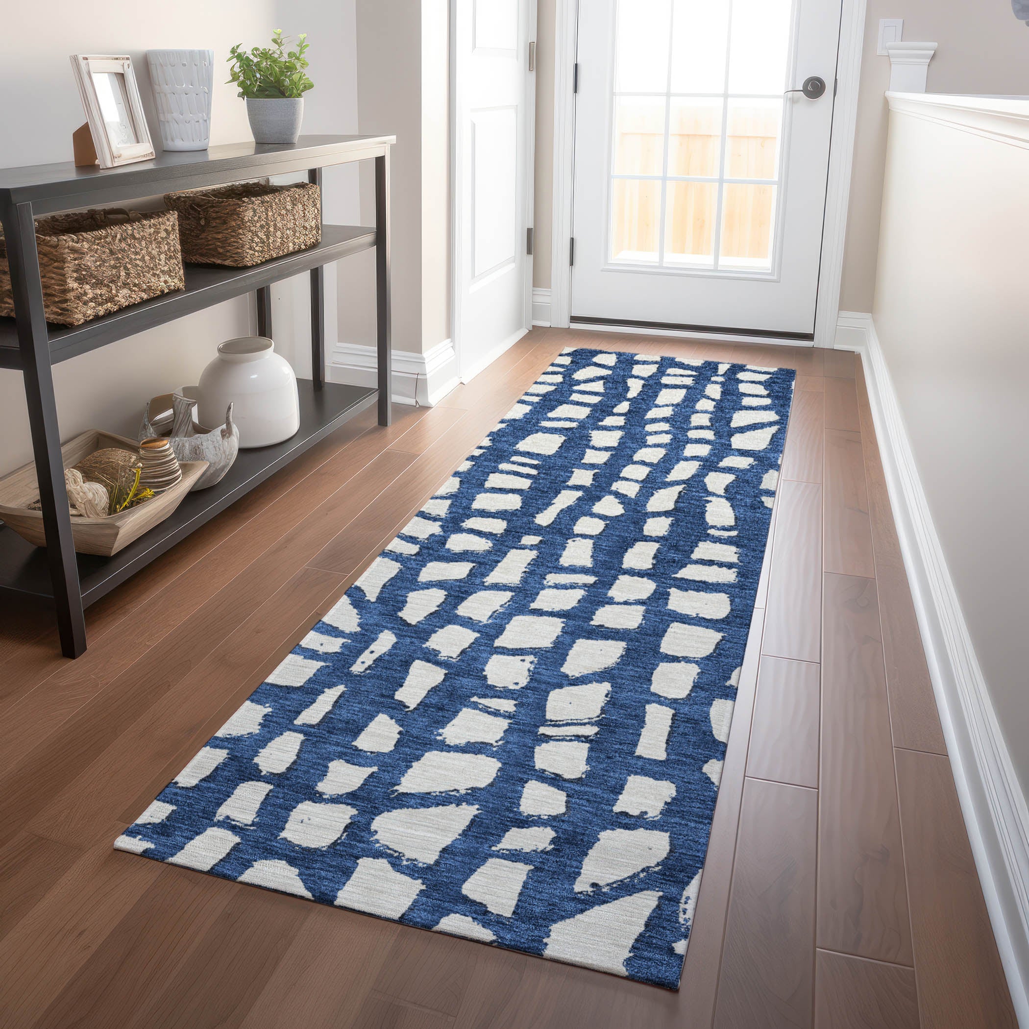 Zanzibar Machine Washable Transitional Navy Blue Rug 2'3" x 7'6" #shape_Runner