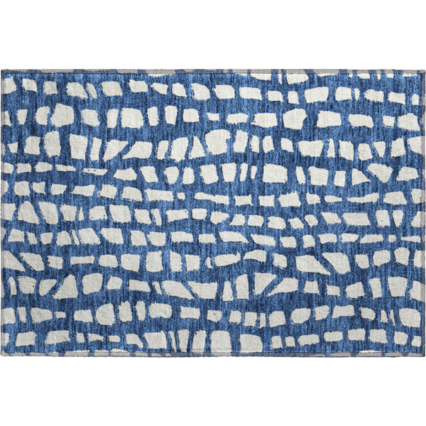 Zanzibar Machine Washable Transitional Navy Blue Rug 1'8" x 2'6"