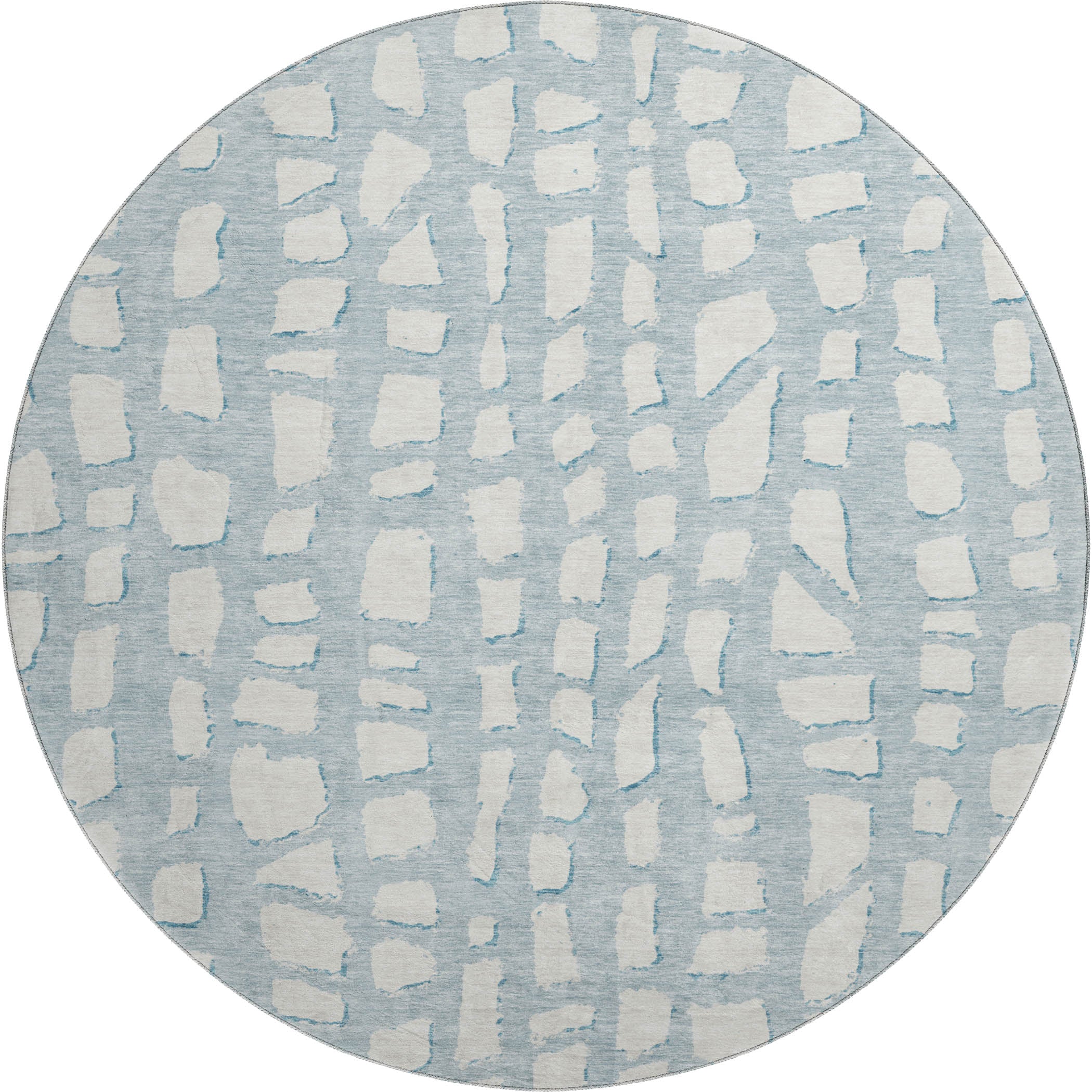 Zanzibar Machine Washable Transitional Sky Blue Rug 8' x 8' #shape_Round
