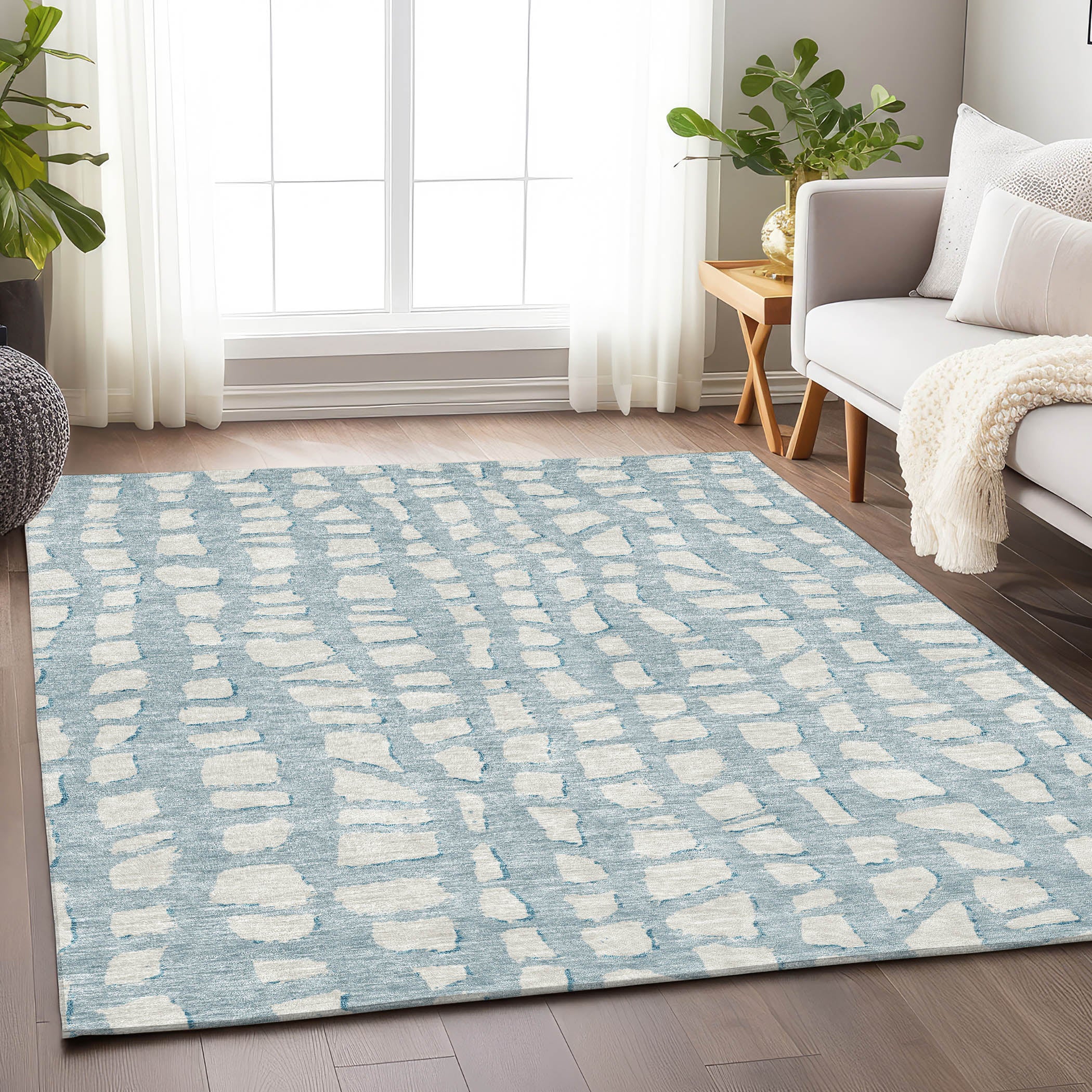 Zanzibar Machine Washable Transitional Sky Blue Rug 2'6" x 3'10" #shape_Rectangle