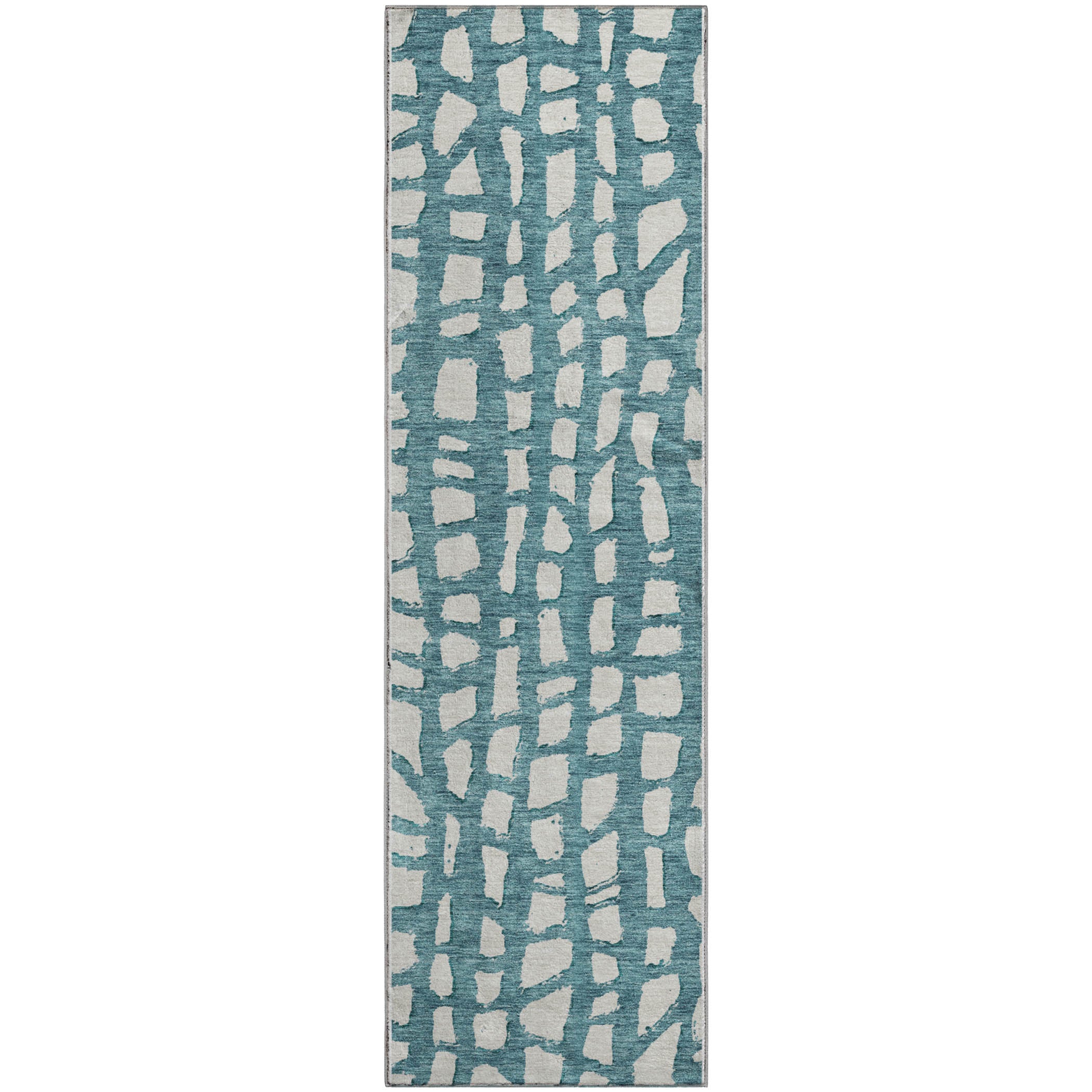 Zanzibar Machine Washable Transitional Teal Rug 2'3" x 7'6" #shape_Runner