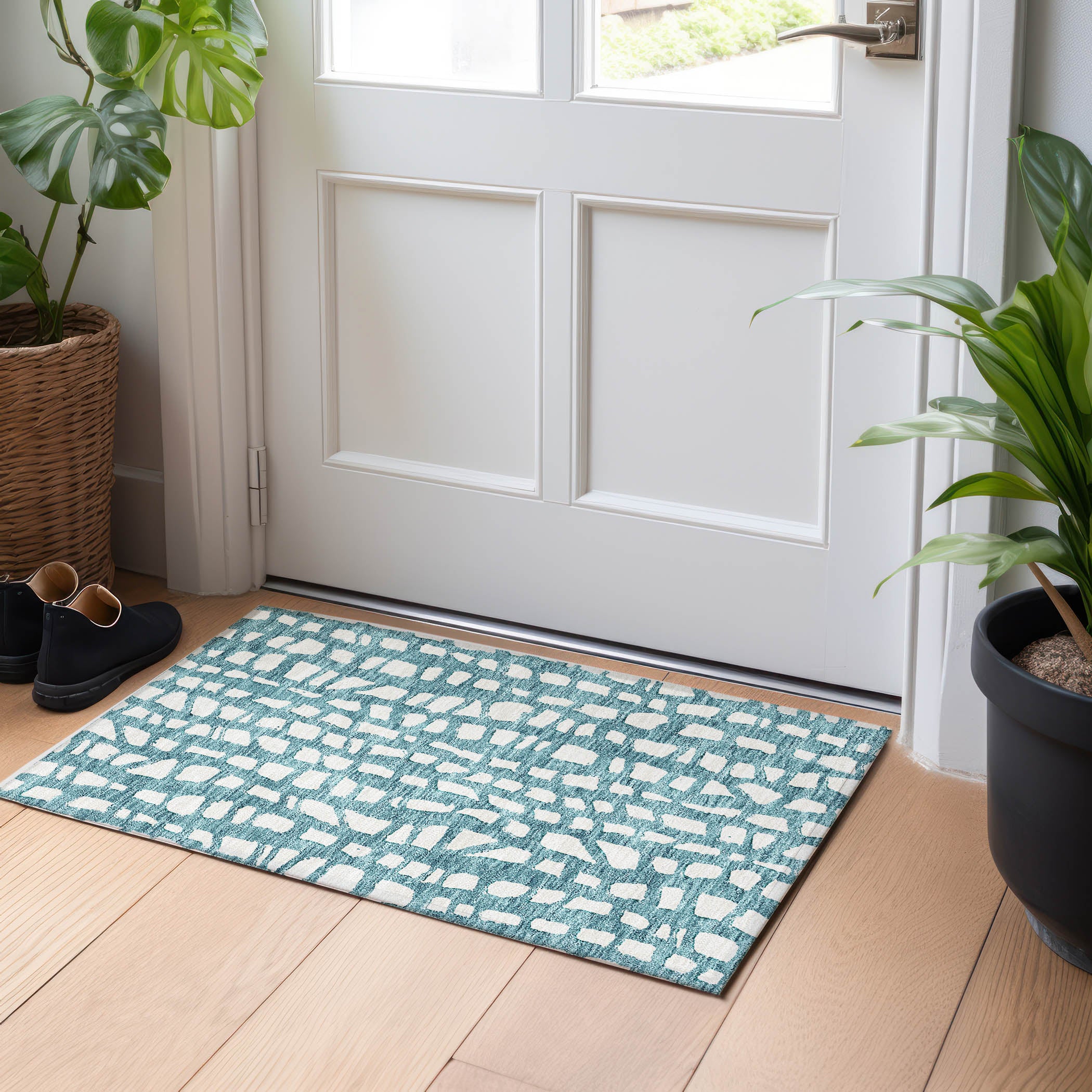 Zanzibar Machine Washable Transitional Teal Rug 1'8" x 2'6" #shape_Rectangle