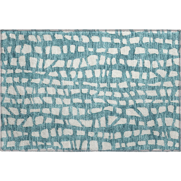 Zanzibar Machine Washable Transitional Teal Rug 1'8" x 2'6"