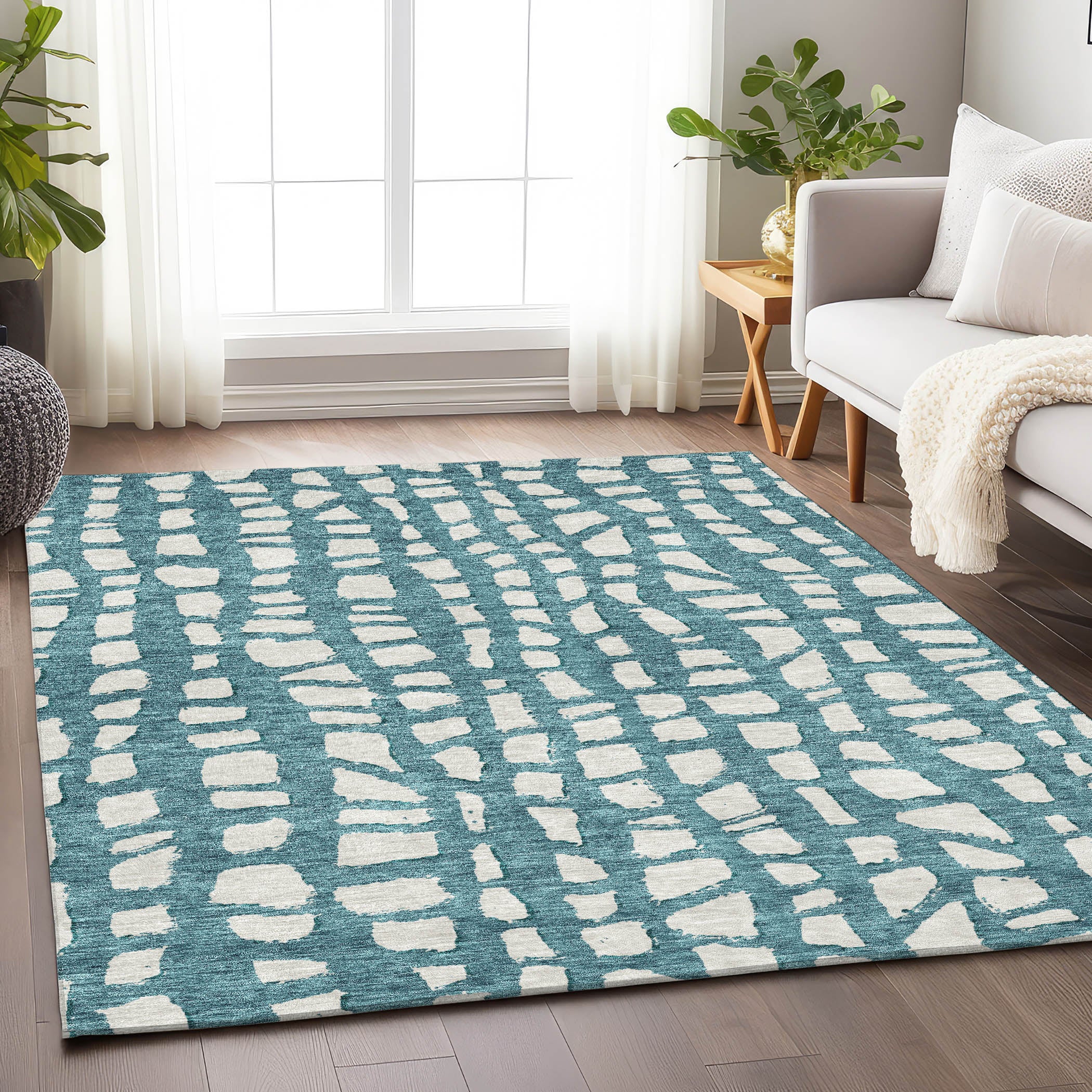 Zanzibar Machine Washable Transitional Teal Rug 2'6" x 3'10" #shape_Rectangle