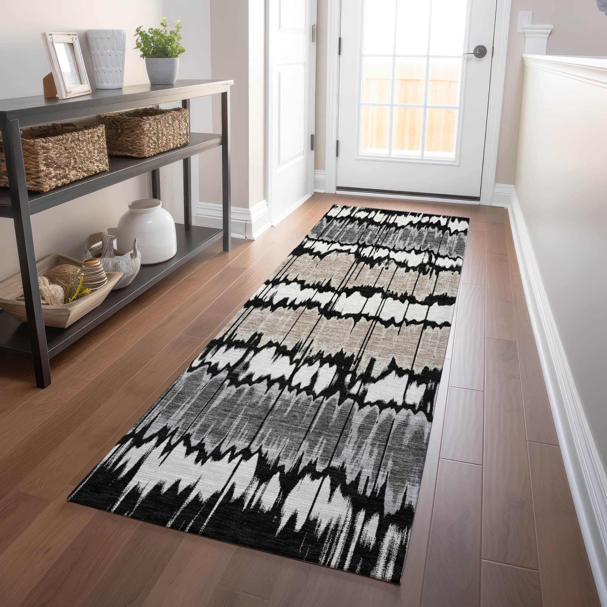 Kathmandu Machine Washable Transitional Black Rug 2'3" x 7'6" #shape_Runner