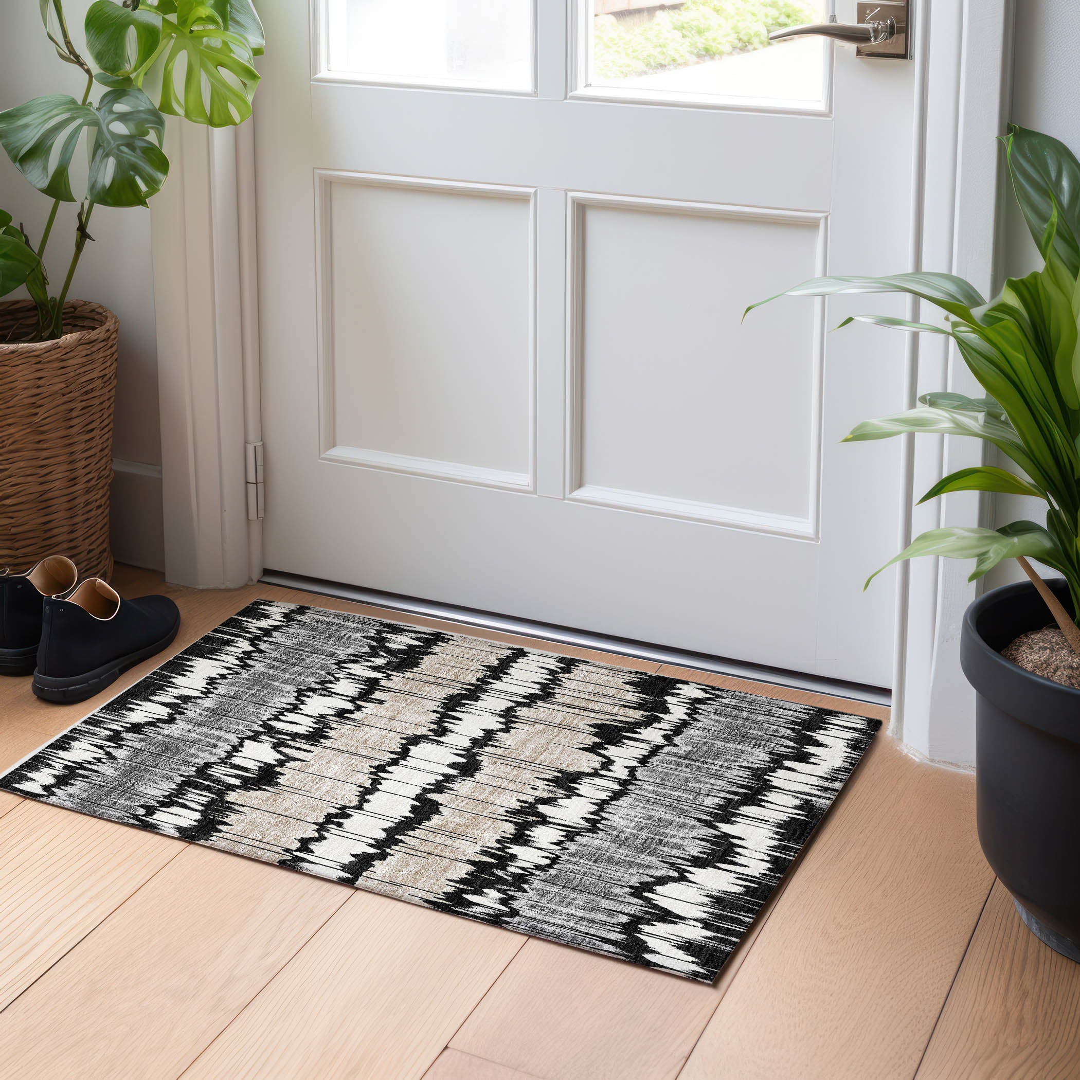 Kathmandu Machine Washable Transitional Black Rug 1'8" x 2'6" #shape_Rectangle