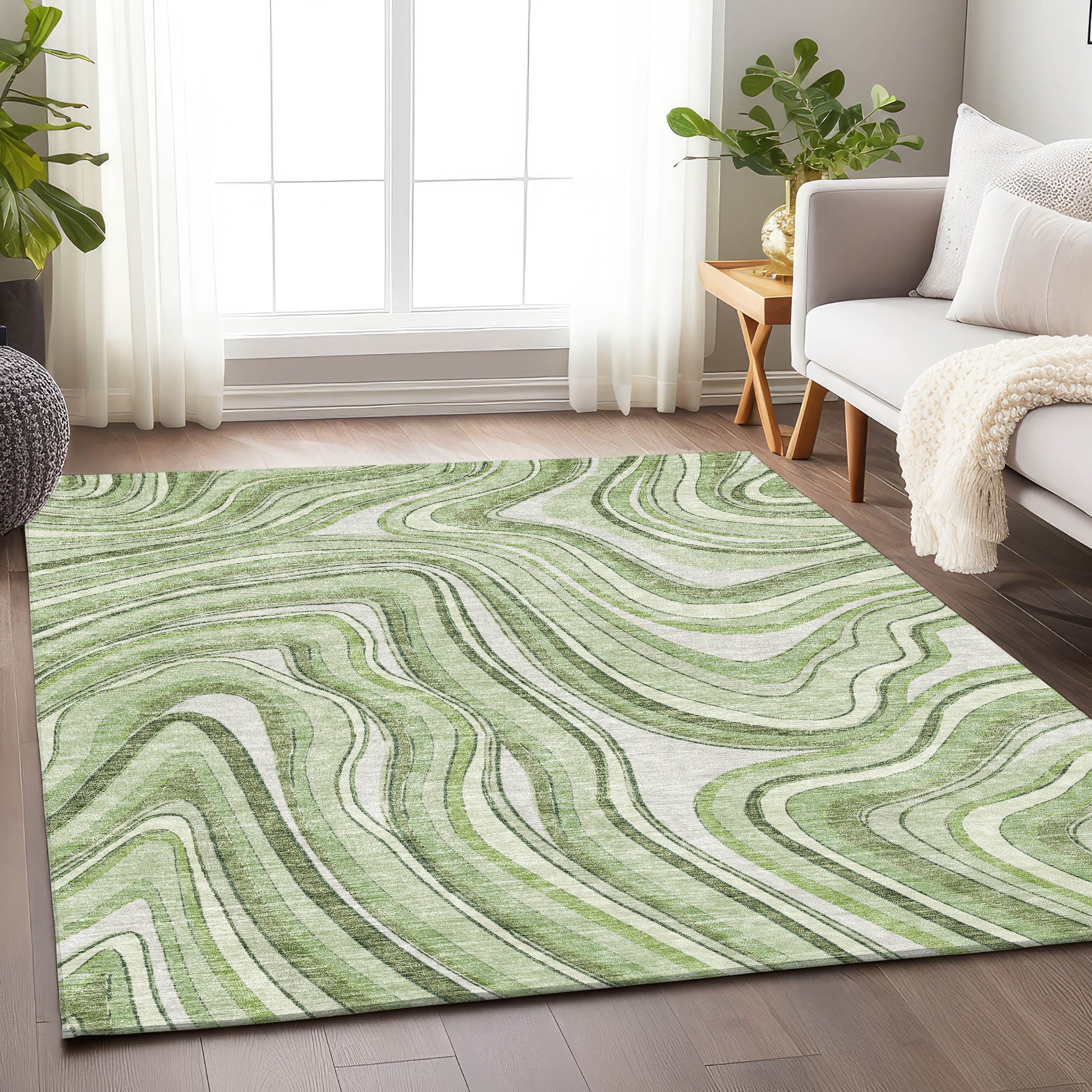 Zanzibar Machine Washable Transitional Aloe Green Rug 2'6" x 3'10" #shape_Rectangle