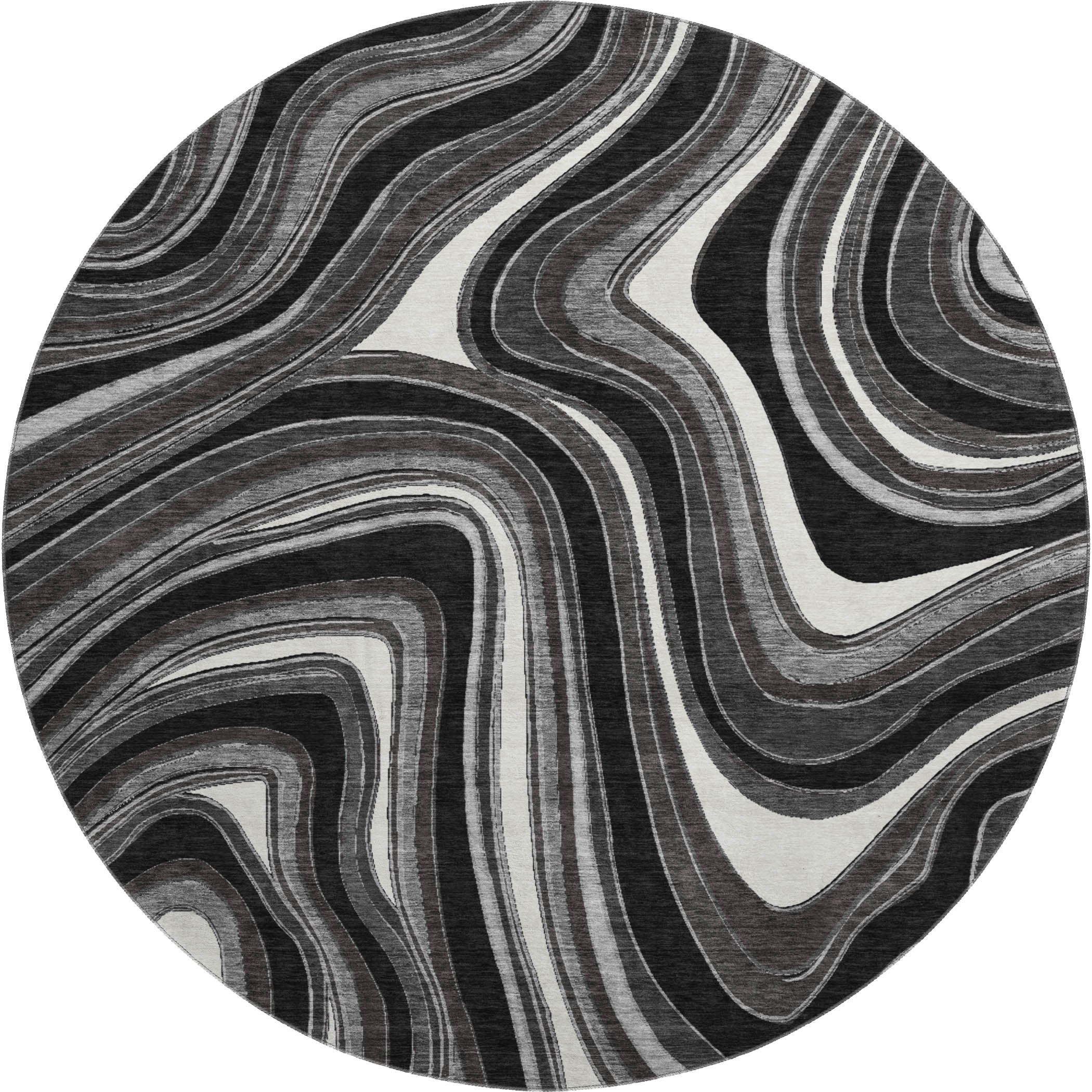Zanzibar Machine Washable Transitional Black Rug 8' x 8' #shape_Round